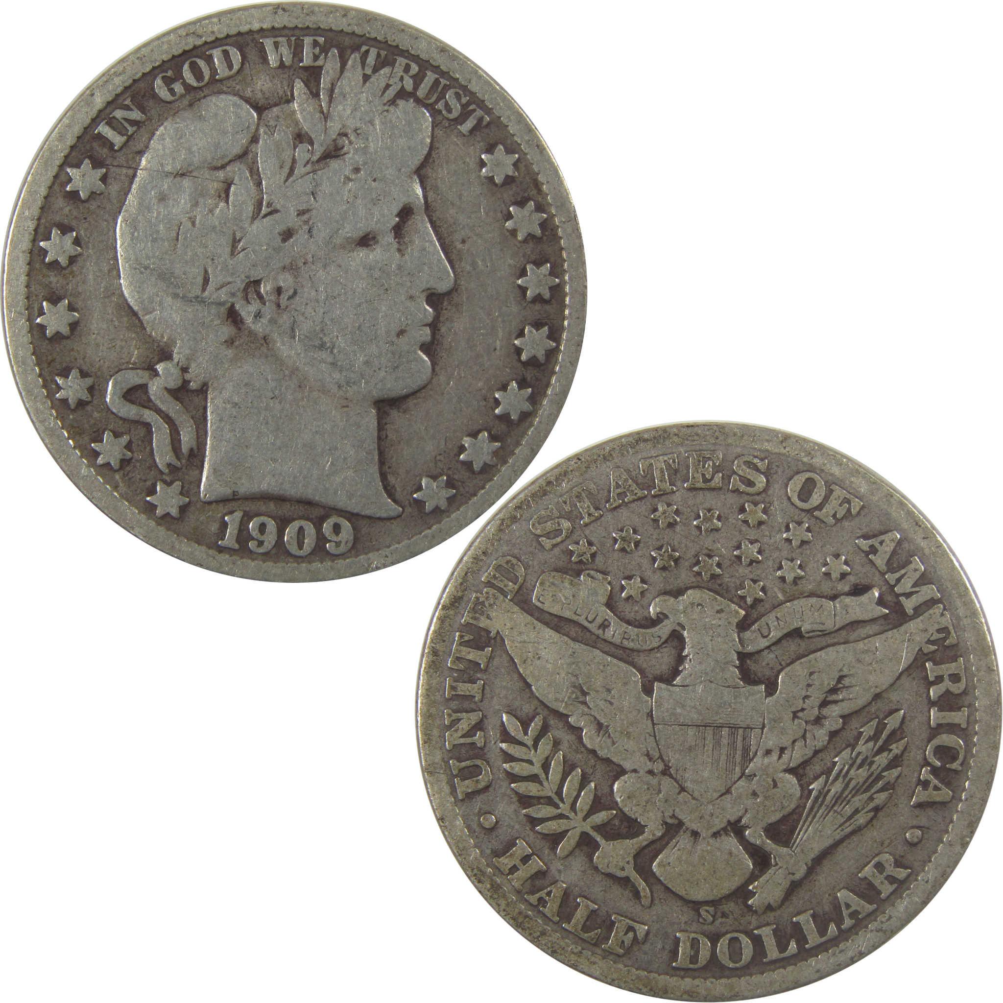 1909 S Barber Silver Half Dollar F Fine 50c Coin SKU:I25227