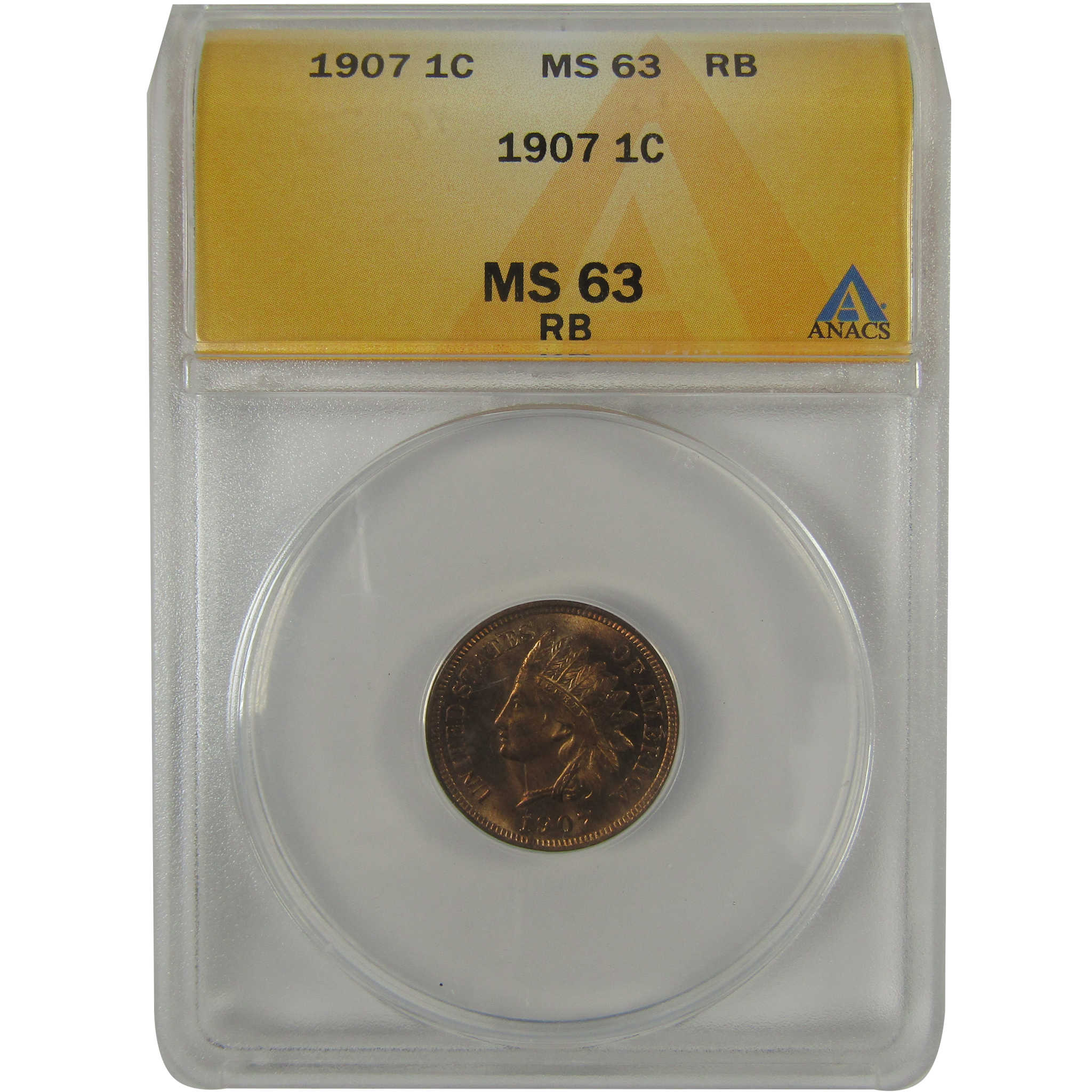 1907 Indian Head Cent MS 63 RB ANACS Penny Uncirculated SKU:I23081