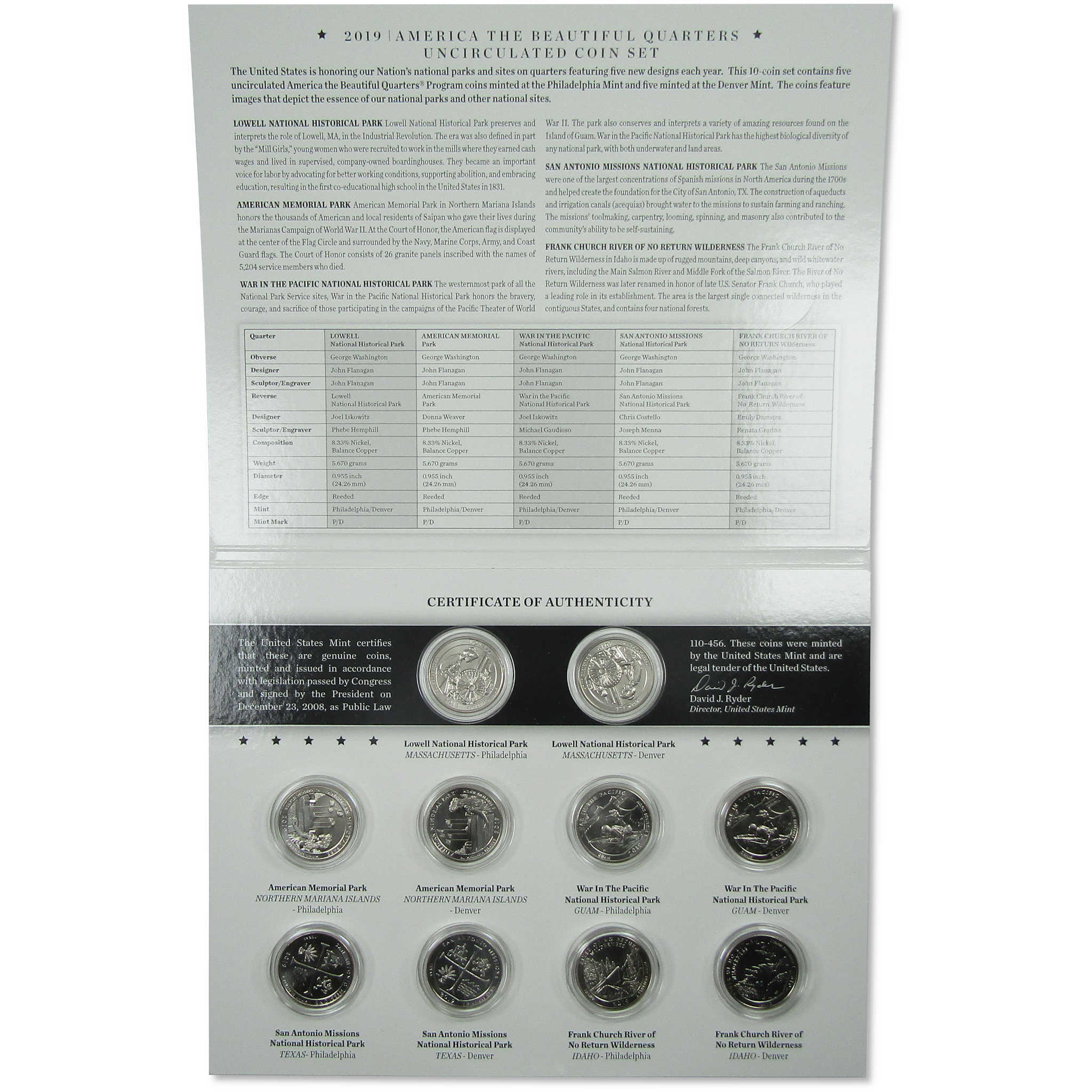 2019 America the Beautiful Quarters Uncirculated Coin Set SKU:CPC8522