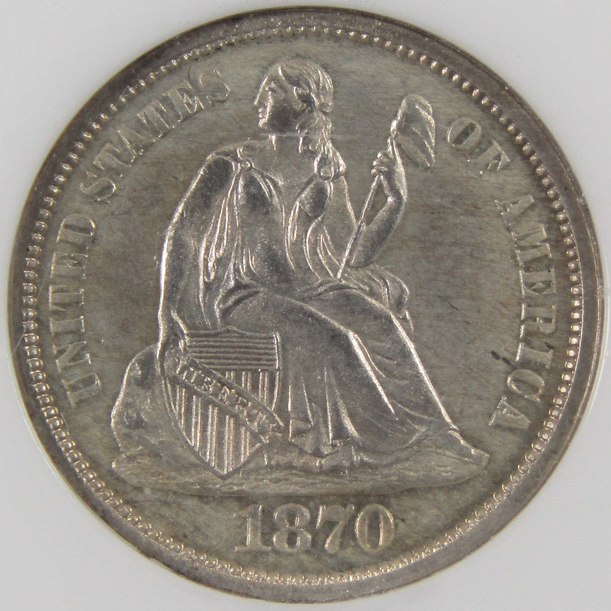 1870 Seated Liberty Dime PF 63 NGC 90% Silver 10c Proof Coin SKU:I9751