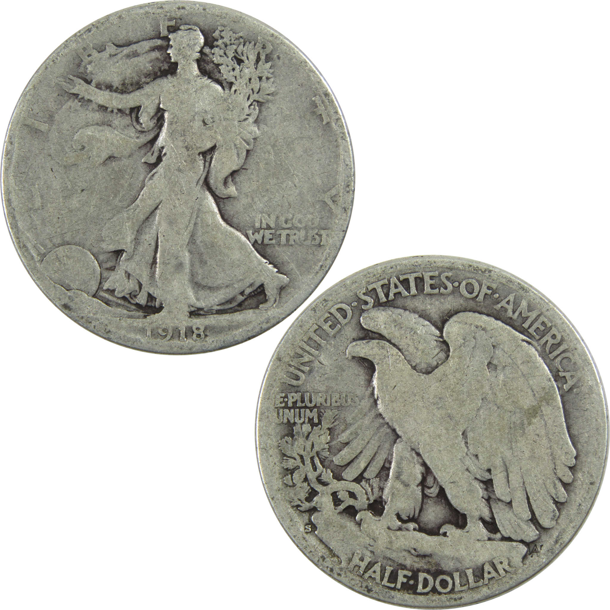 1918 S Liberty Walking Half Dollar G Good Silver 50c Coin SKU:I13059