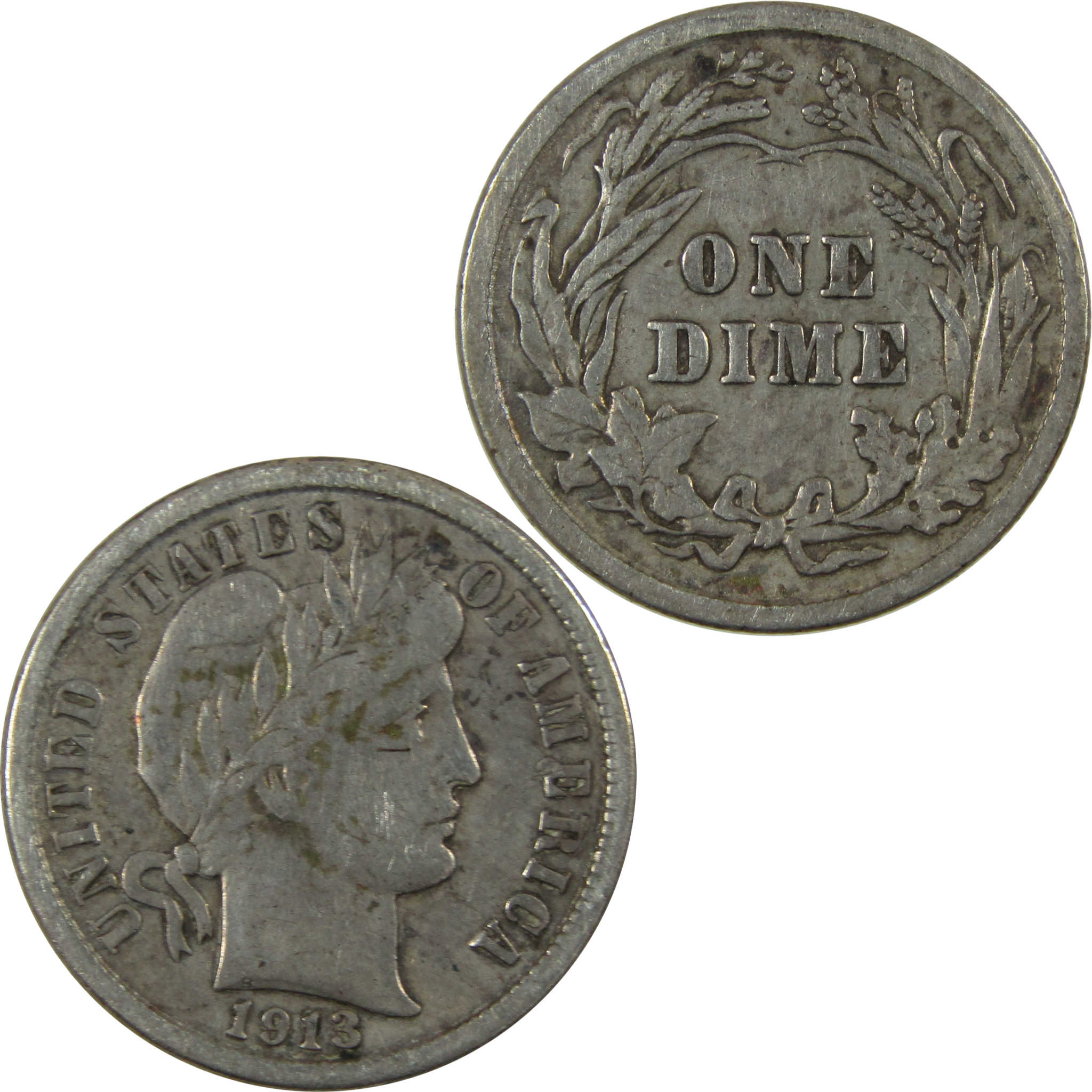 1913 Barber Silver Dime VF Very Fine 10c Coin Collectible SKU:CP1334