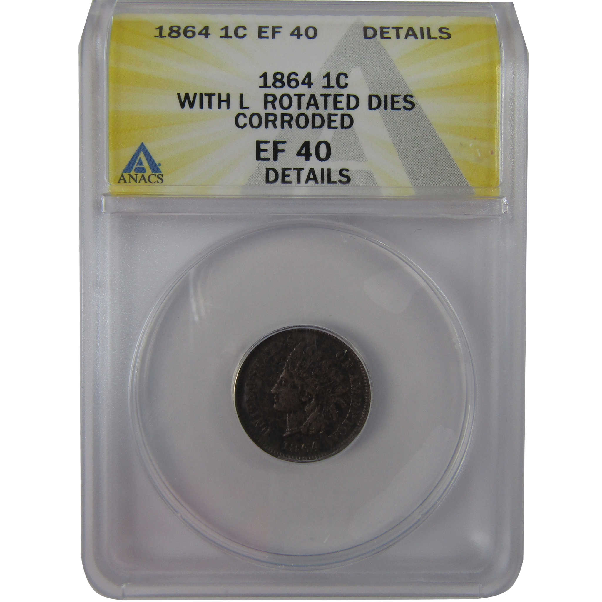 1864 L Indian Head Cent EF 40 Details ANACS Rotated Dies SKU:CPC1178