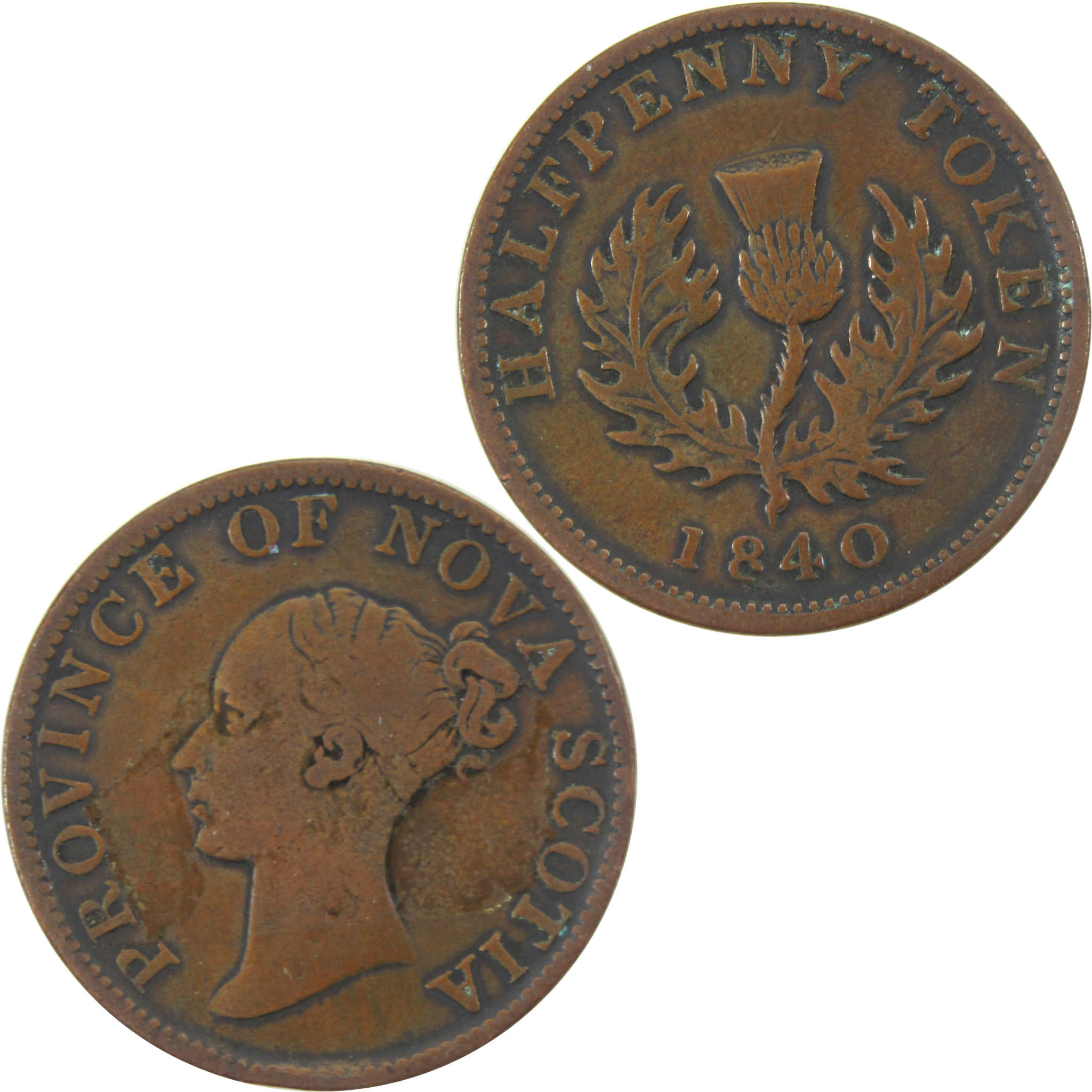 1840 Nova Scotia Token Half Cent F Fine Copper 1/2c SKU:CPC9037