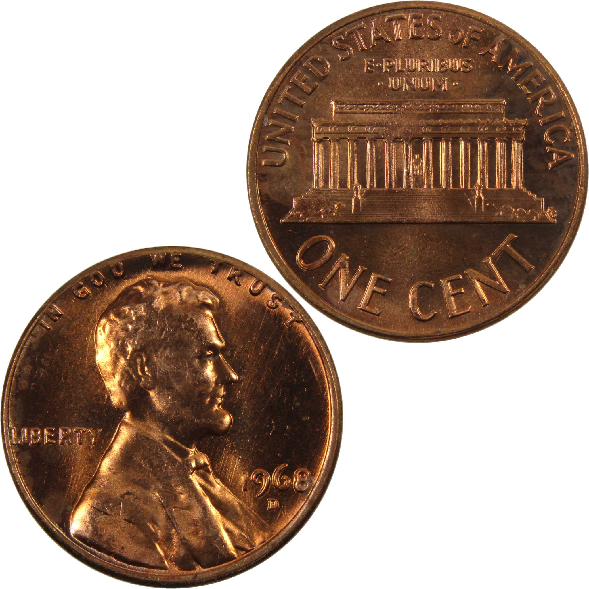 1968 D Lincoln Memorial Cent BU Uncirculated Penny 1c Coin