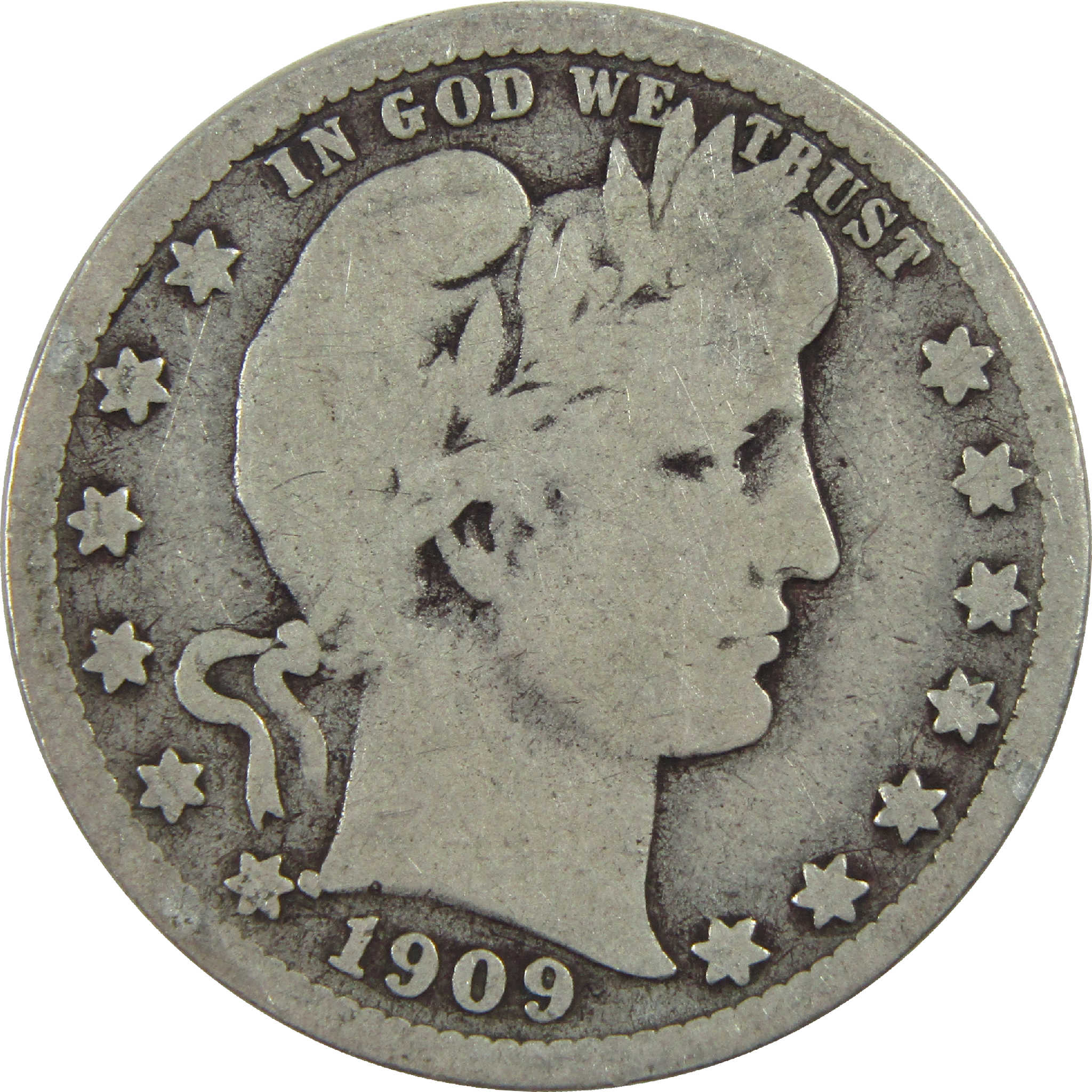 1909 D Barber Quarter G Good Silver 25c Coin SKU:I13150