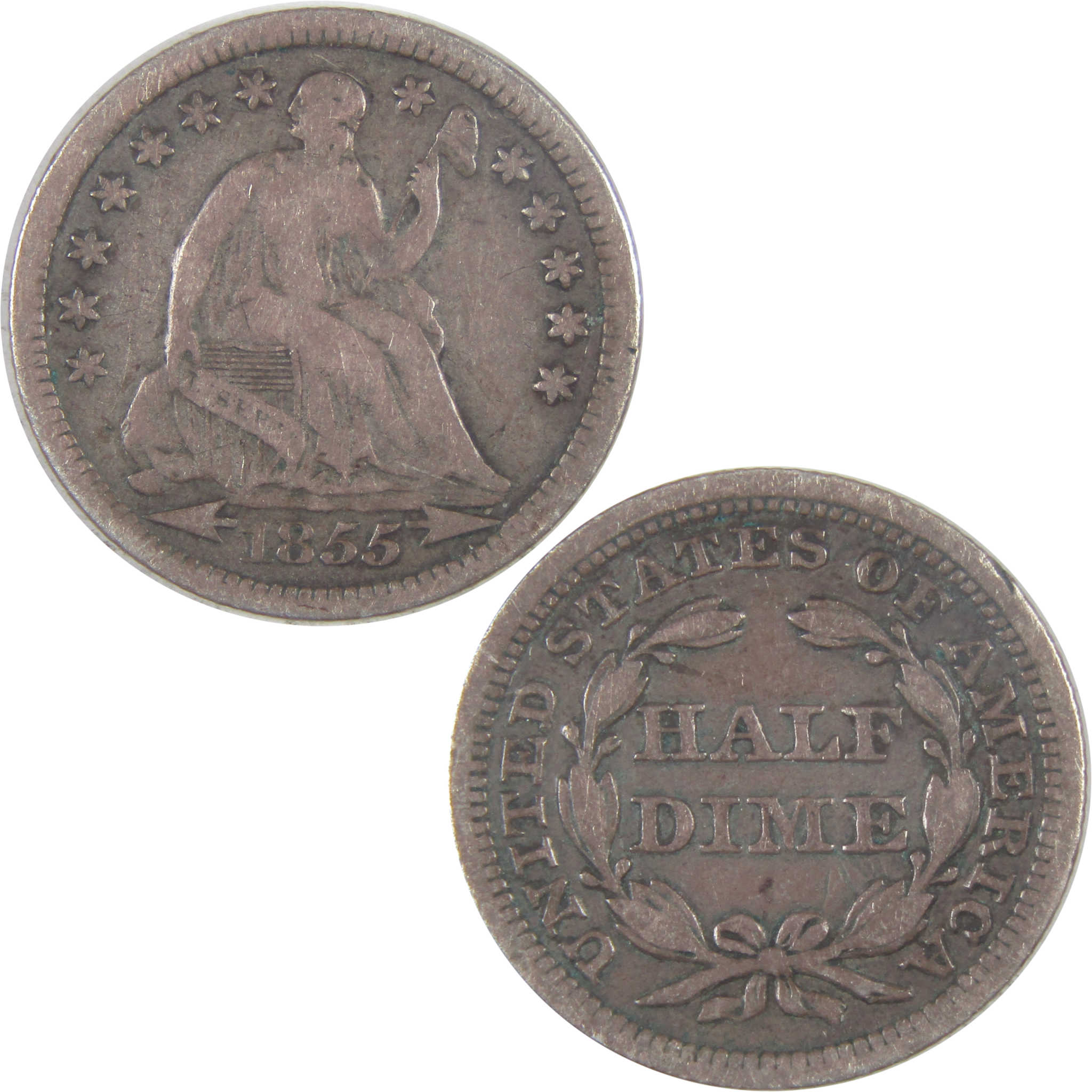 1855 Seated Liberty Half Dime F Fine Silver 5c Coin SKU:I16846