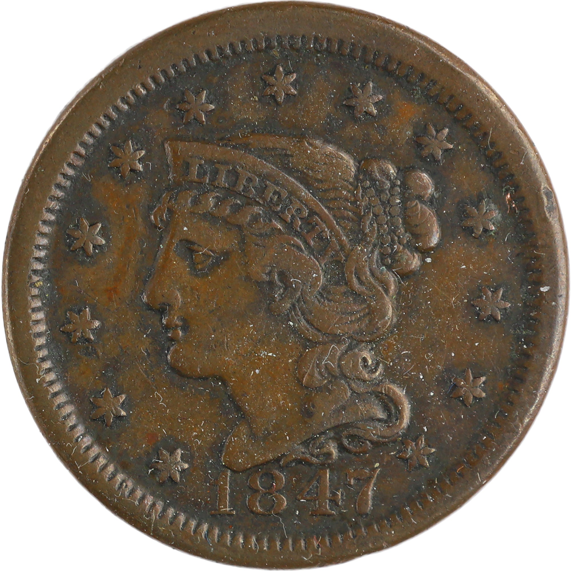 1847 Braided Hair Large Cent VF Very Fine Copper Penny 1c SKU:I11952