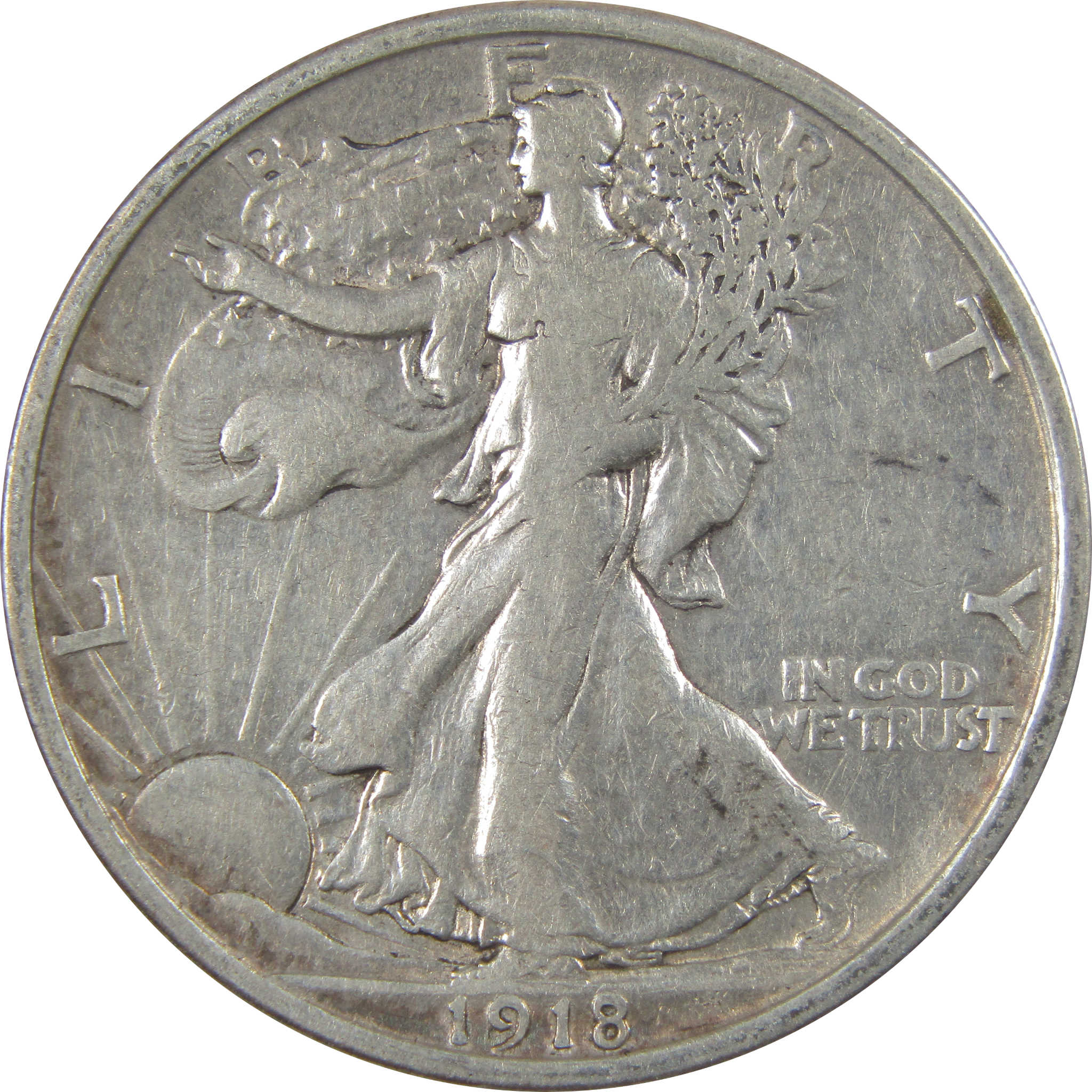 1918 D Liberty Walking Silver Half Dollar F Fine Details SKU:I24117