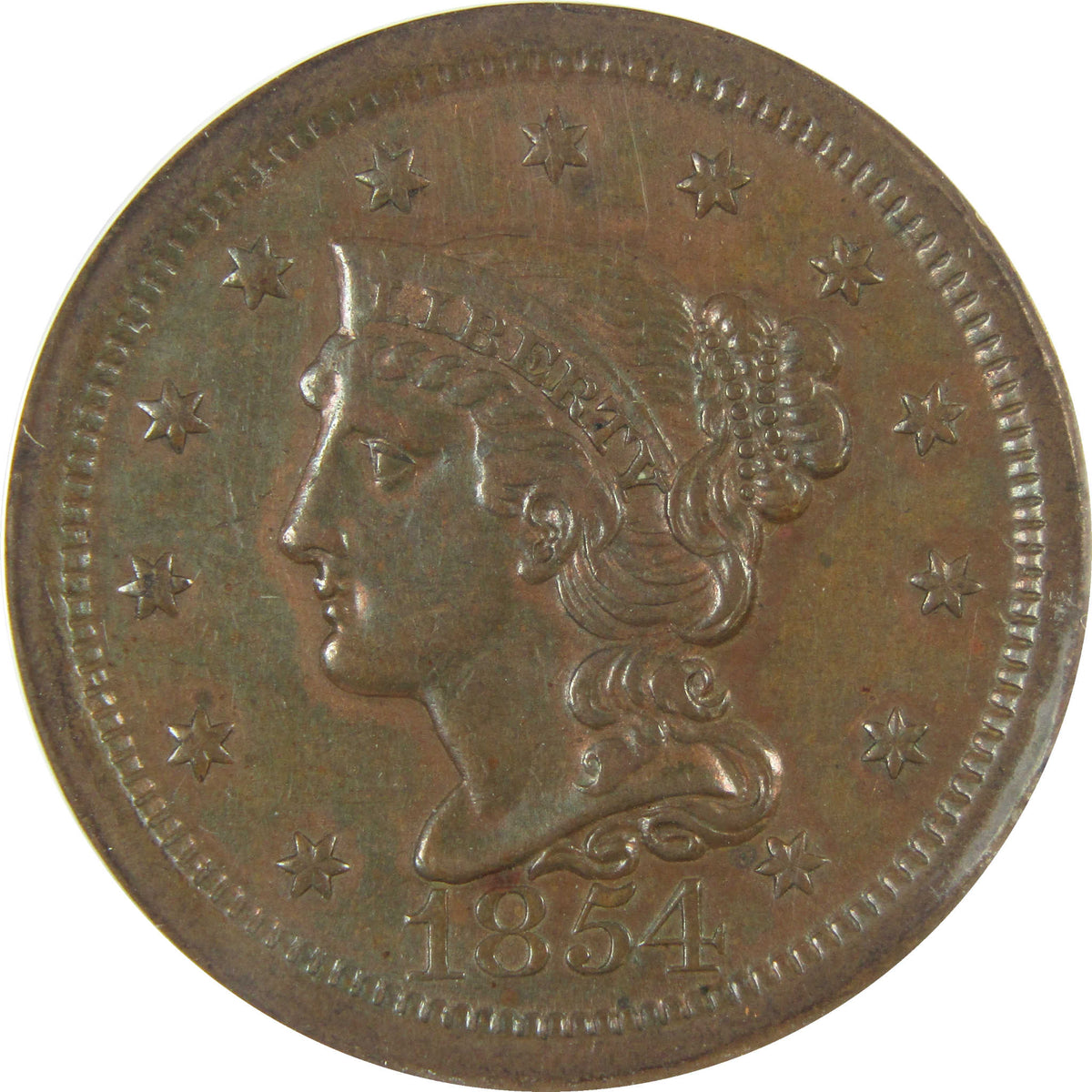 1854 Braided Hair Copper Large Cent EF 45 ANACS 1c Coin SKU:I28754