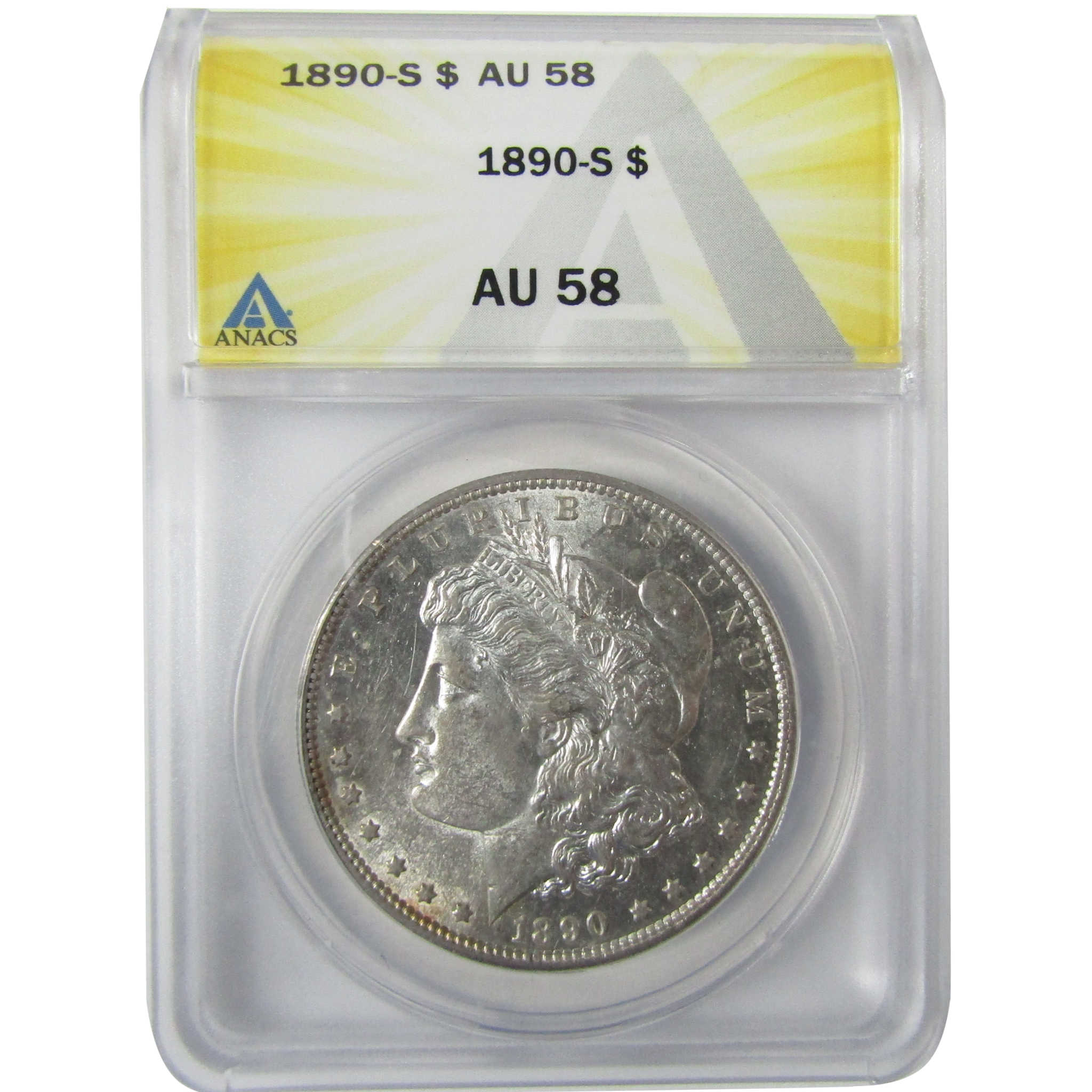 1890 S Morgan Silver Dollar AU 58 ANACS $1 Coin SKU:I27955 - Morgan coin - Morgan silver dollar - Morgan silver dollar for sale - Profile Coins &amp; Collectibles