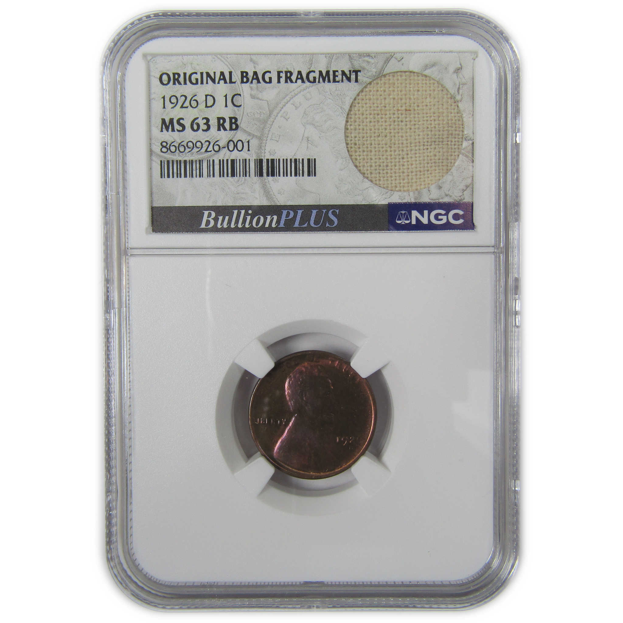 1926 D Lincoln Wheat Cent MS 63 RB NGC Bag Fragment SKU:I23353