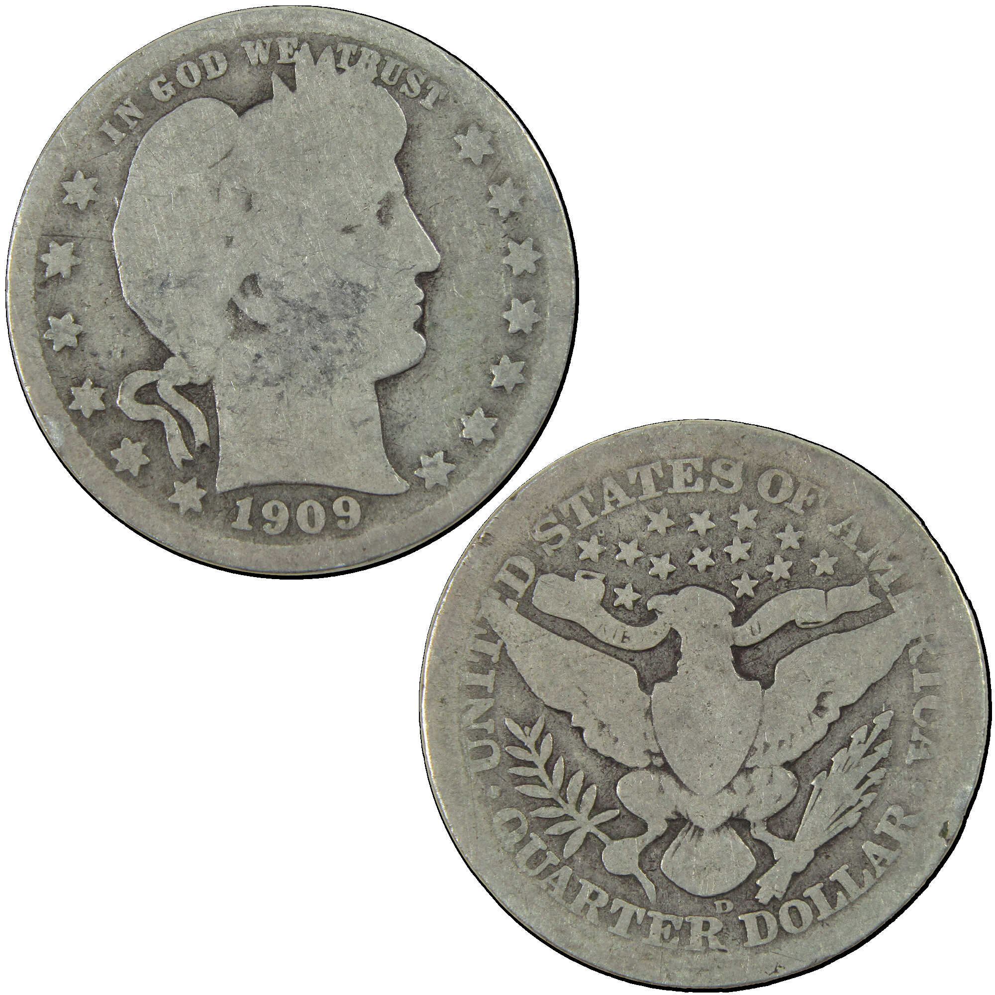 1909 D Barber Quarter AG About Good Silver 25c Coin SKU:I12699