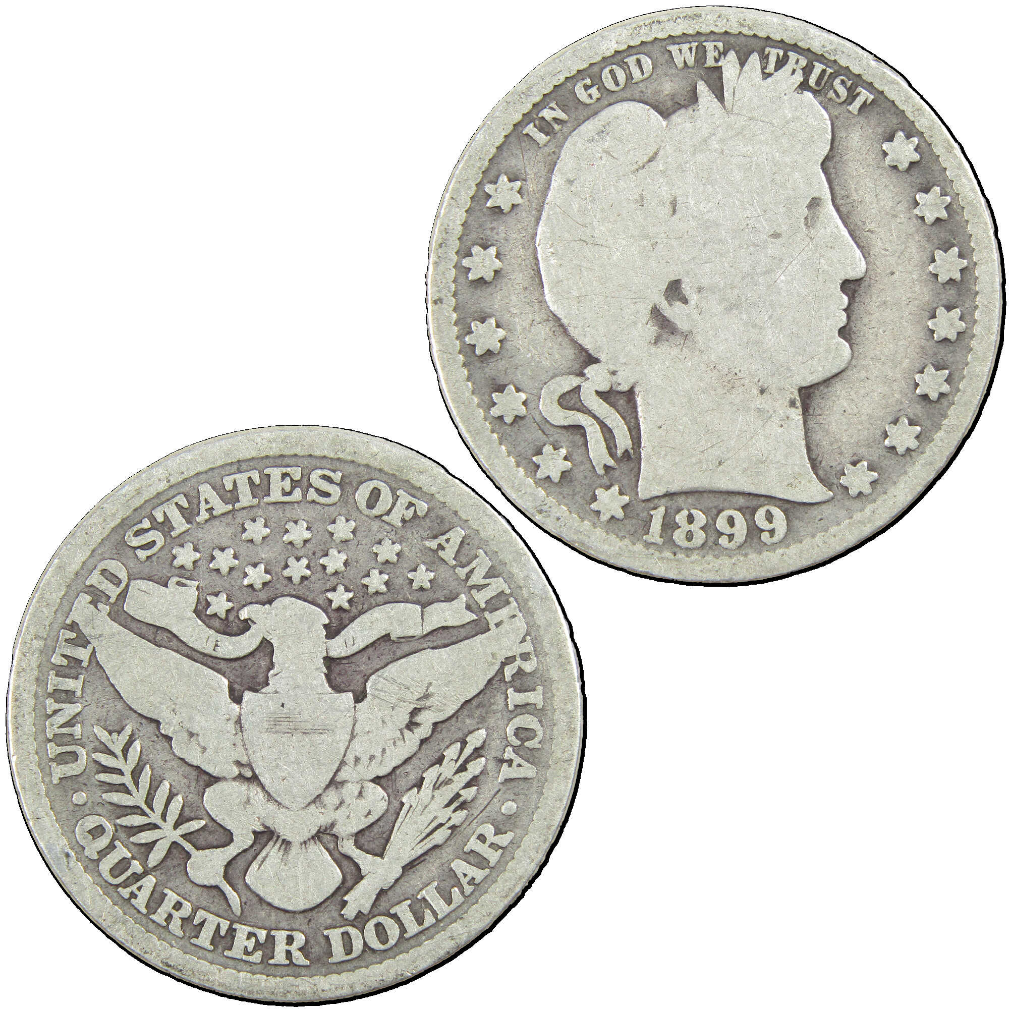 1899 Barber Quarter G Good Silver 25c Coin SKU:I12716