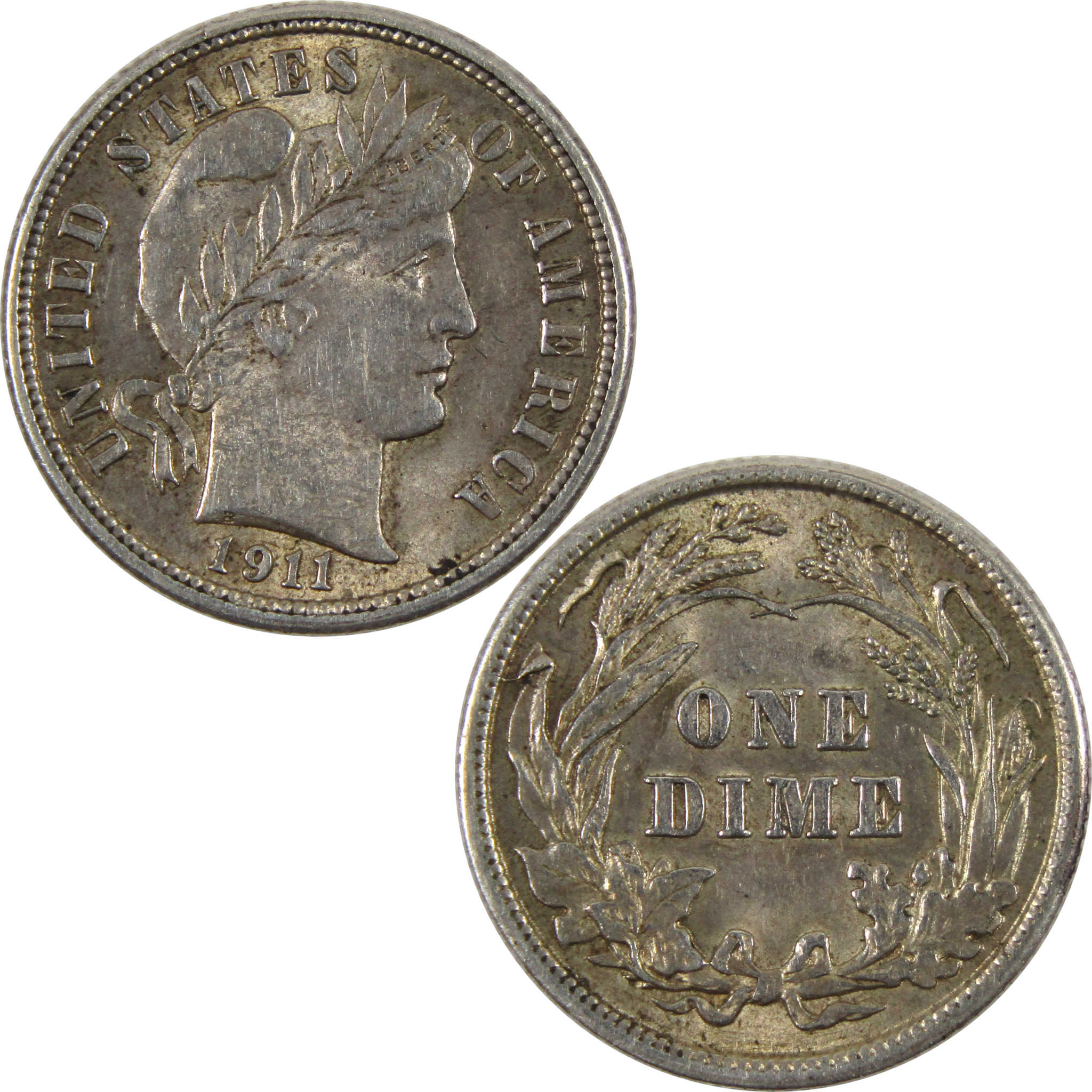 1911 Barber Dime AU 90% Silver 10c Coin SKU:I8731