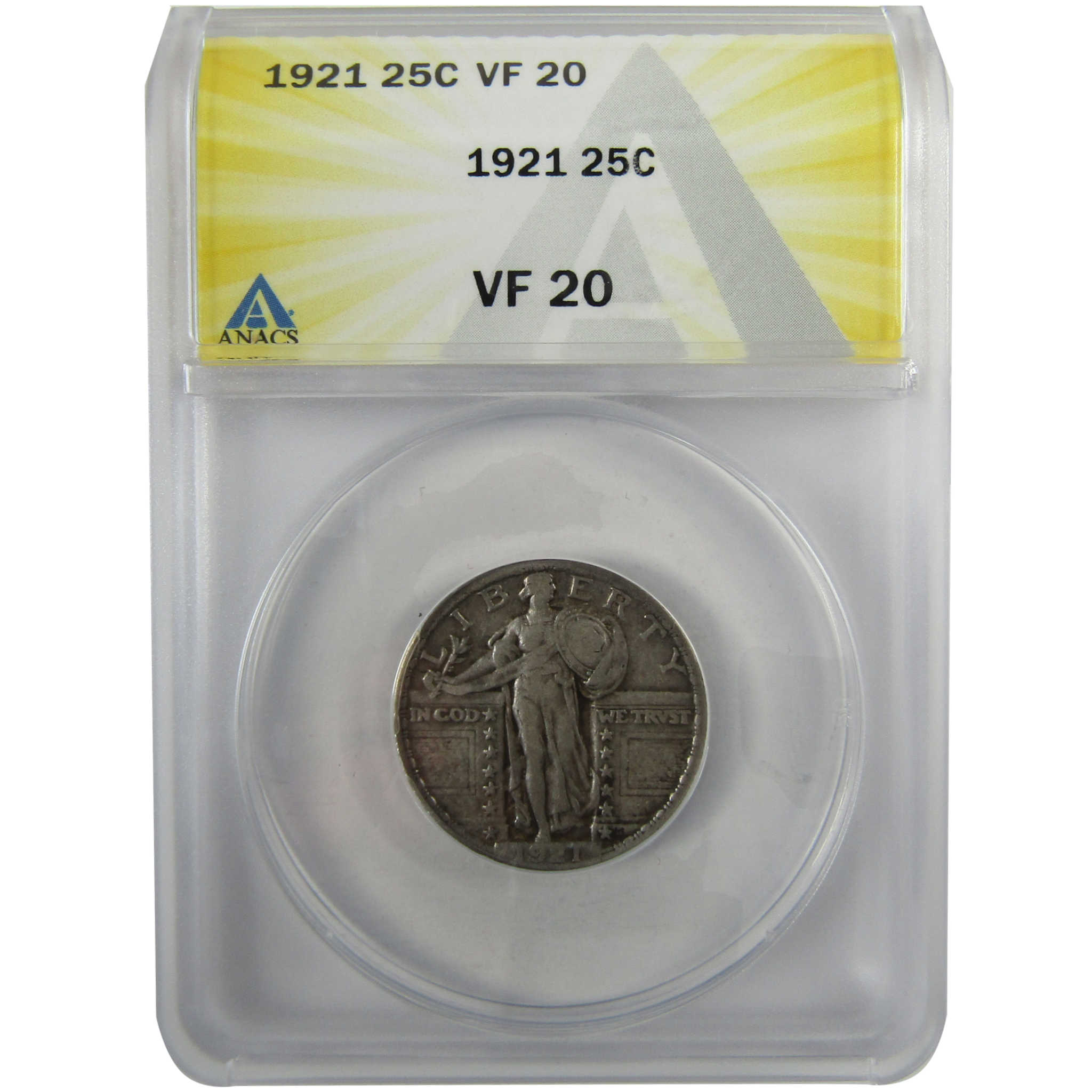 1921 Standing Liberty Silver Quarter VF 20 ANACS 25c Coin SKU:I28035