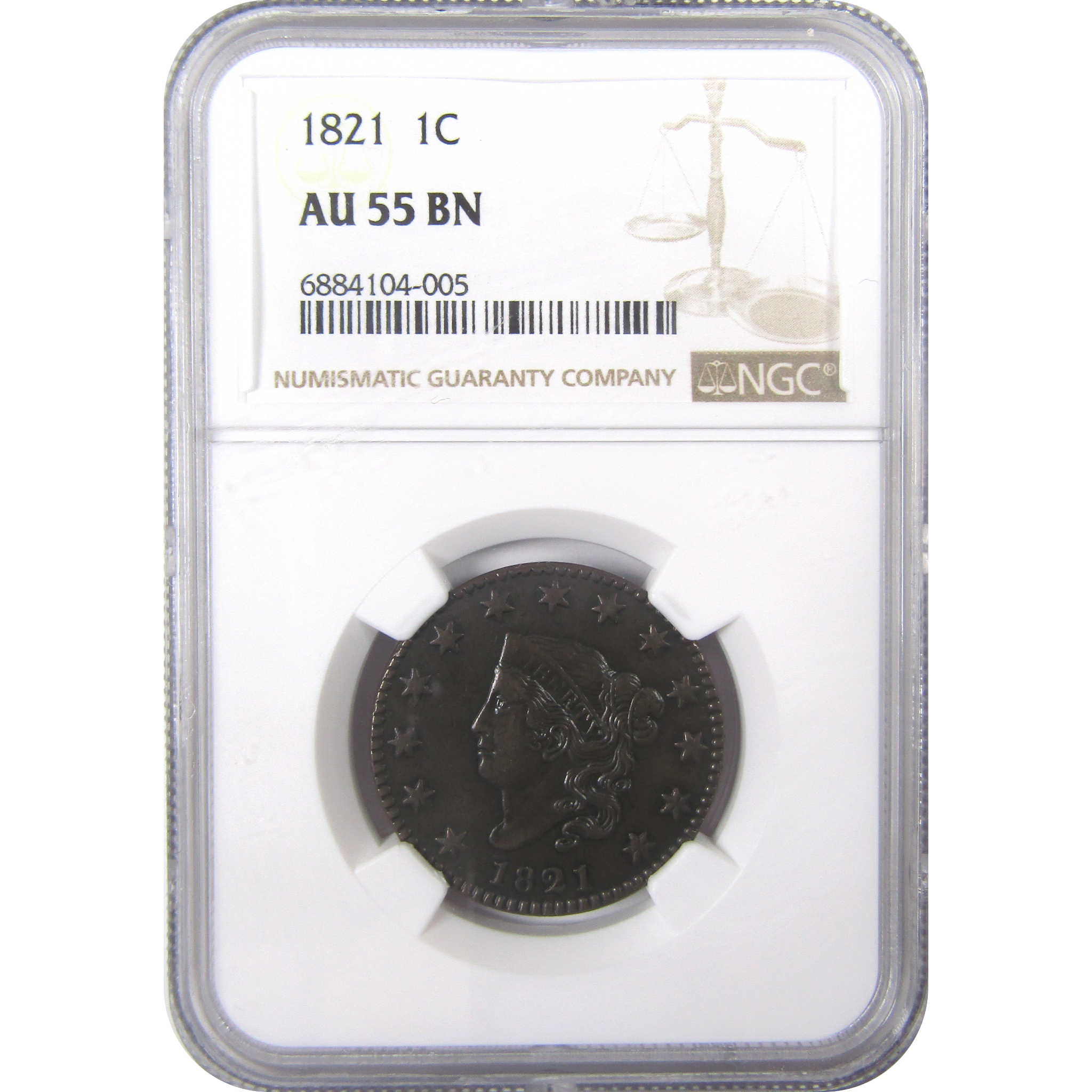 1821 Coronet Head Large Cent AU 55 BN NGC Copper Penny 1c SKU:I17403