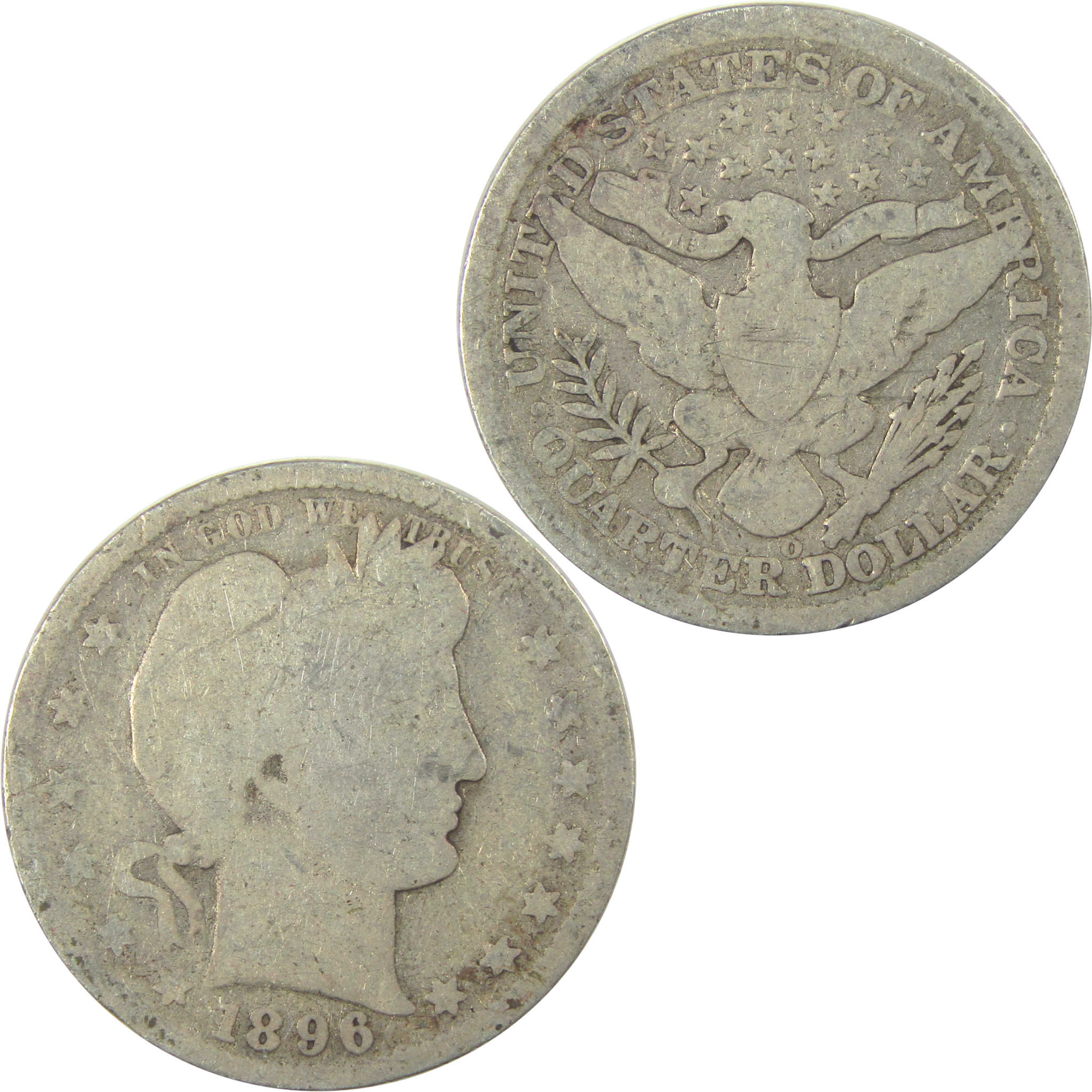 1896 O Barber Quarter AG About Good Details Silver 25c Coin SKU:I21852