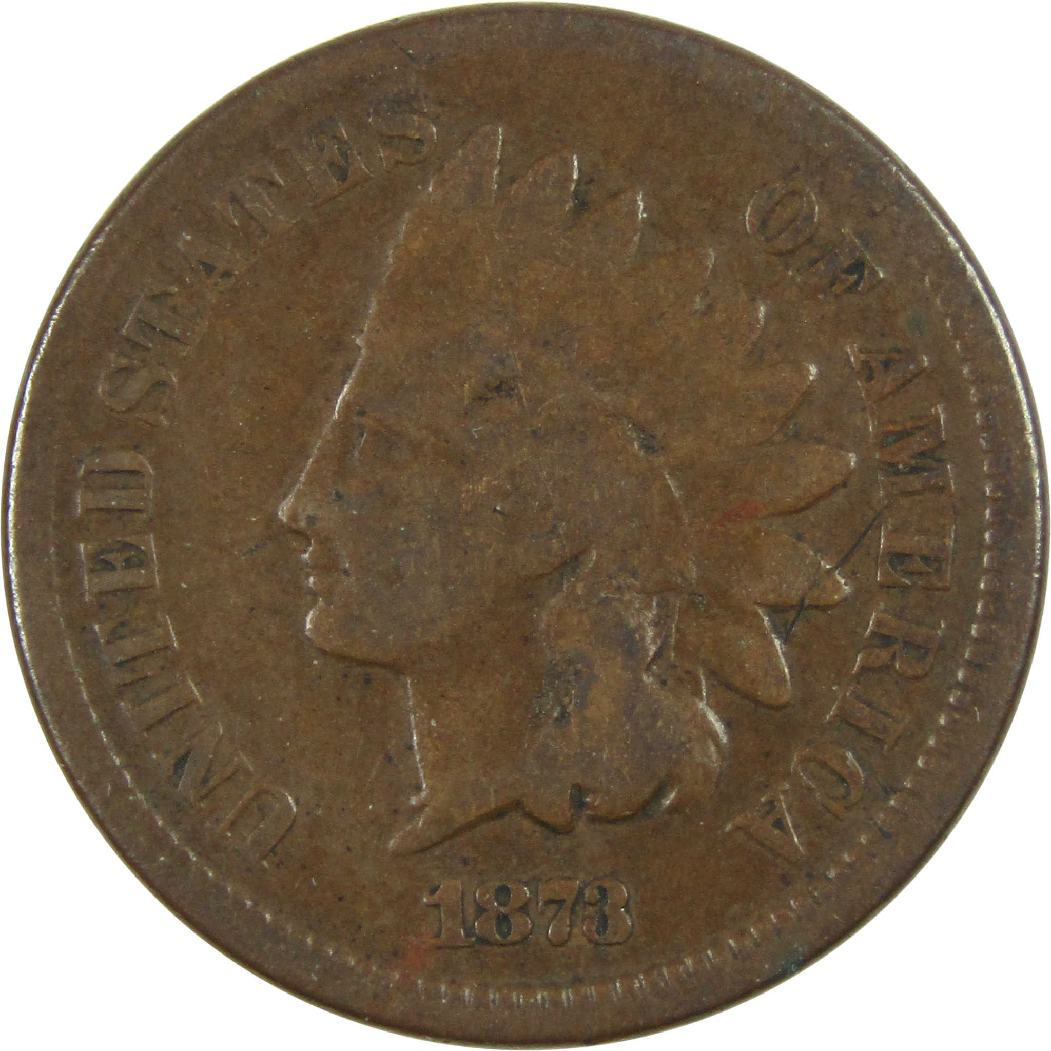 1873 Open 3 Indian Head Cent G Good Penny 1c Coin SKU:I14773