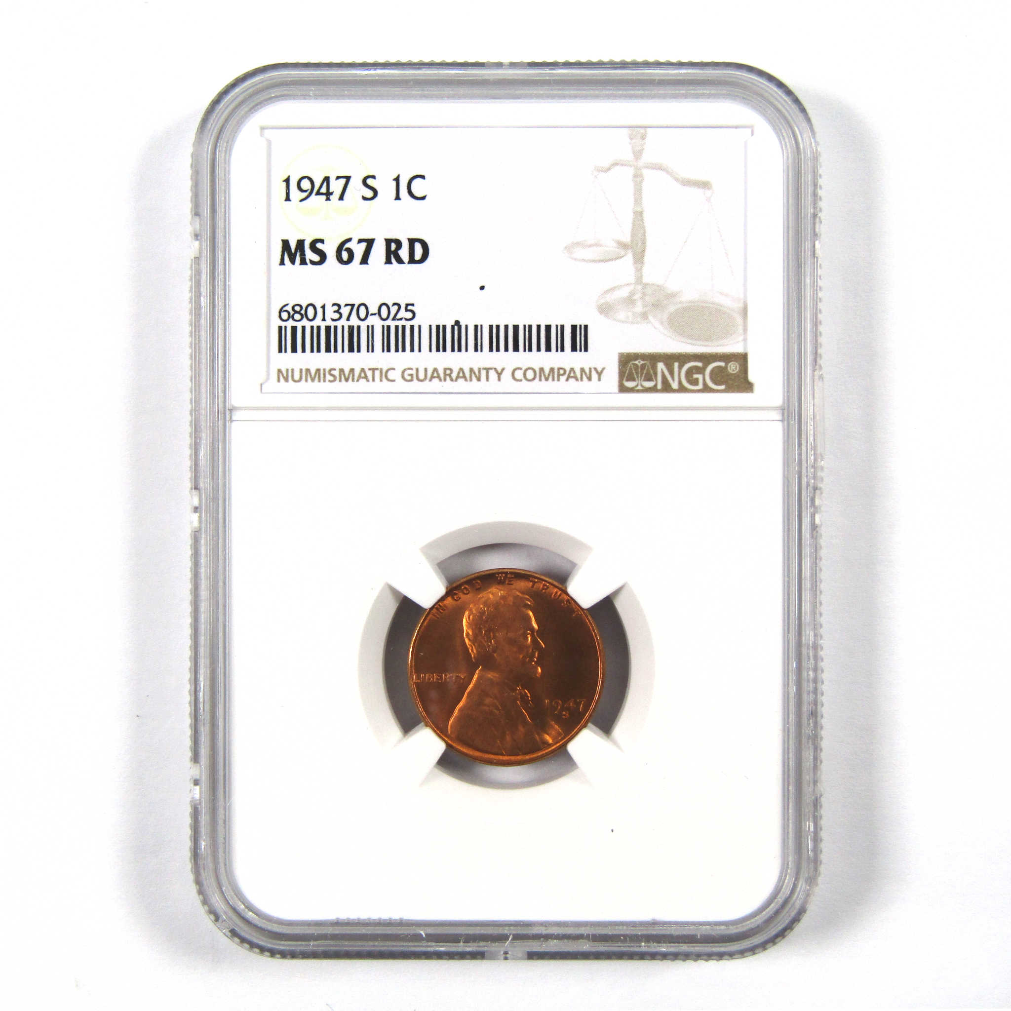 1947 S Lincoln Wheat Cent MS 67 RD NGC Penny 1c Uncirculated SKU:I9695