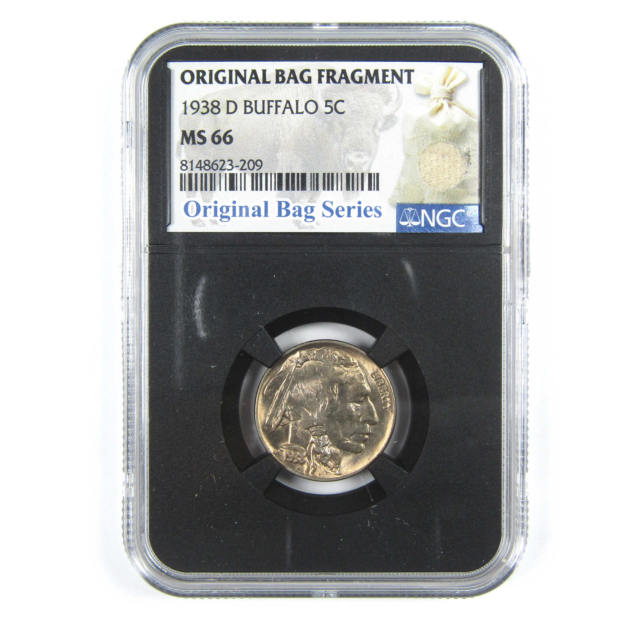 1938 D Buffalo Nickel MS 66 NGC 5c Original Bag Fragment SKU:I14580