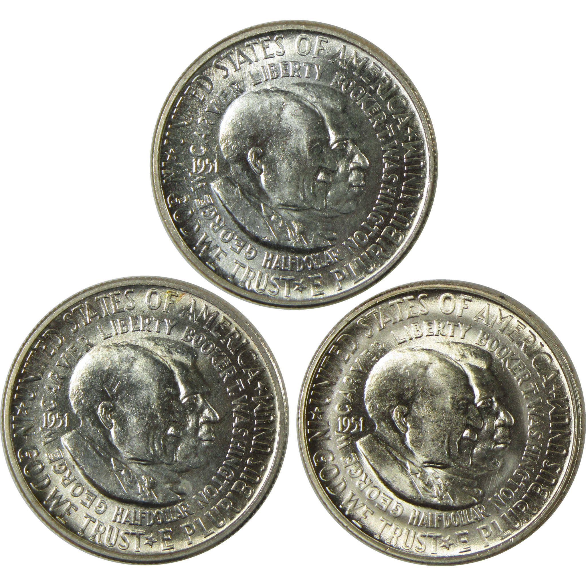 1951 PDS Washington-Carver 50c 3 Coin All-Mint Set BU Choice Unc