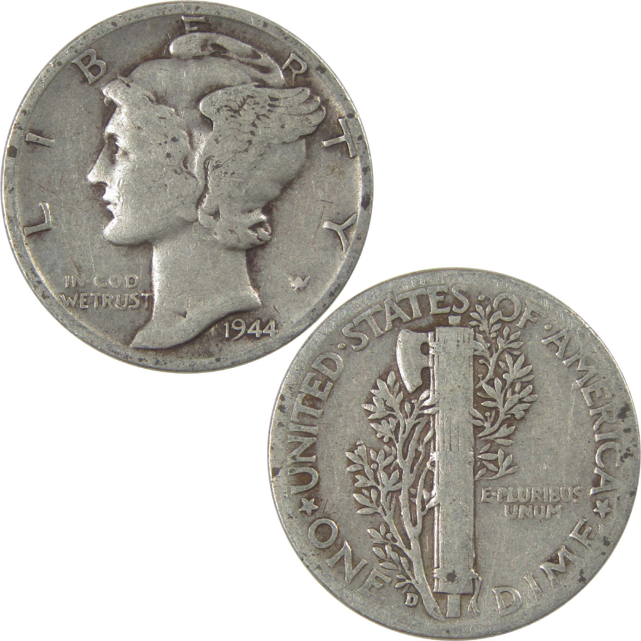 1944 D Mercury Dime Circulated Silver 10c Coin Collectible