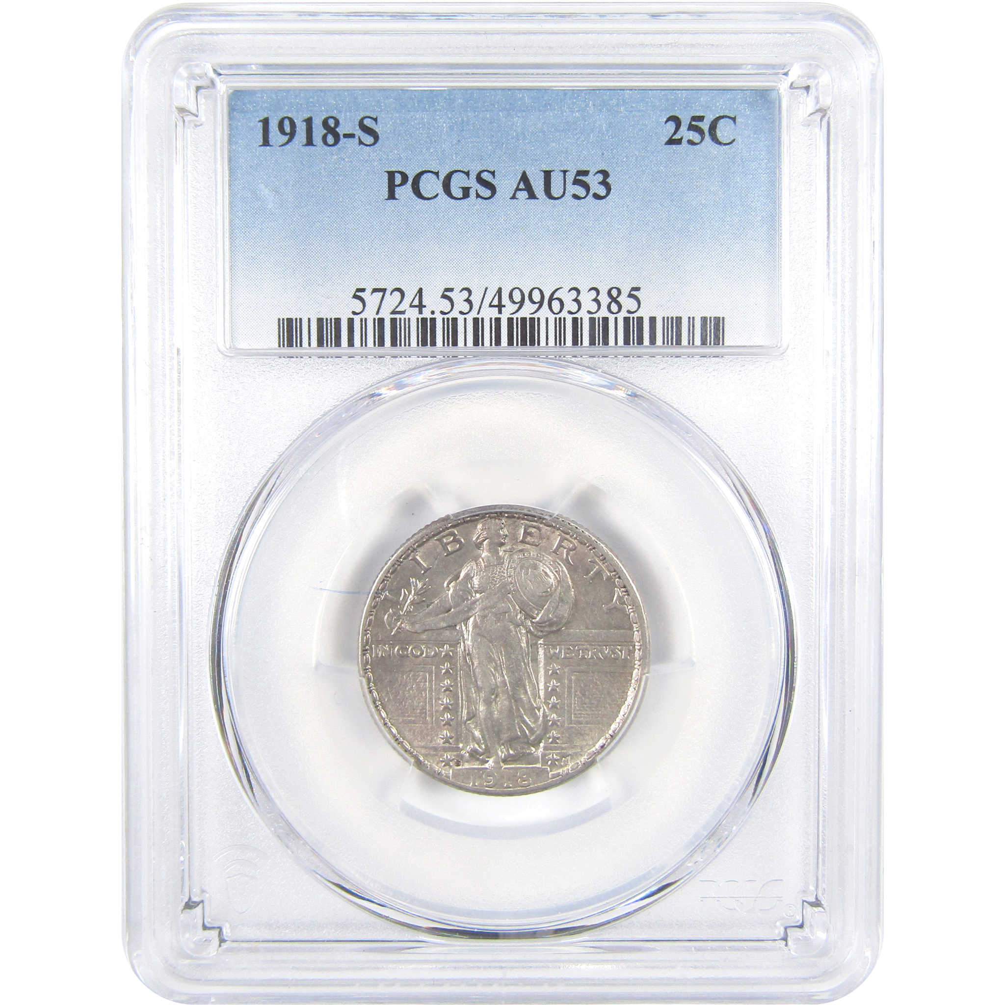 1918 S Standing Liberty Quarter AU 53 PCGS Silver 25c Coin SKU:I17335