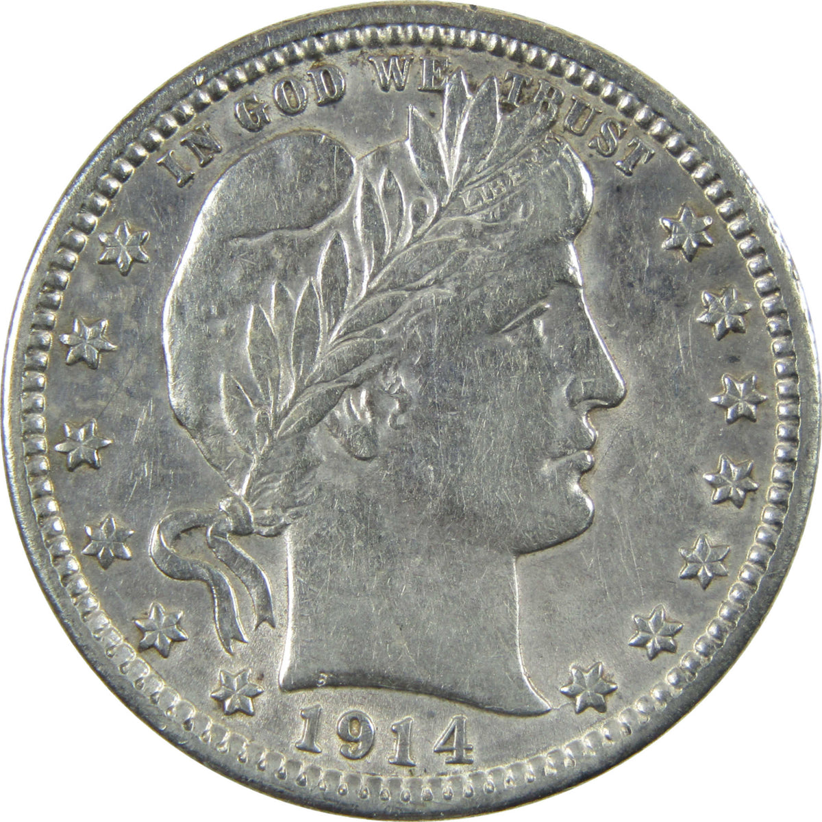 1914 D Barber Silver Quarter XF EF Extremely Fine Details SKU:CP1750