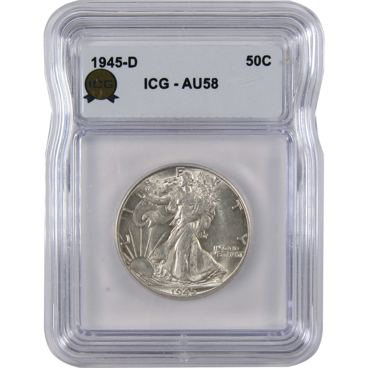 1945 D Liberty Walking Silver Half Dollar AU 58 ICG Coin SKU:I29150
