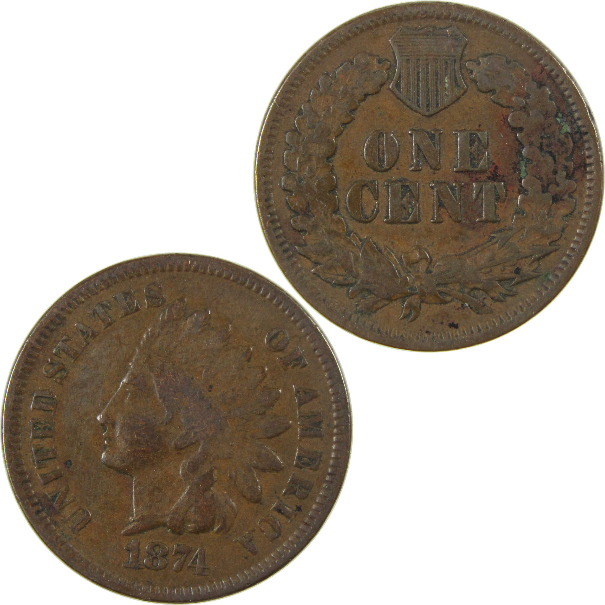 1874 Indian Head Cent VG Very Good Details Penny 1c Coin SKU:I27254