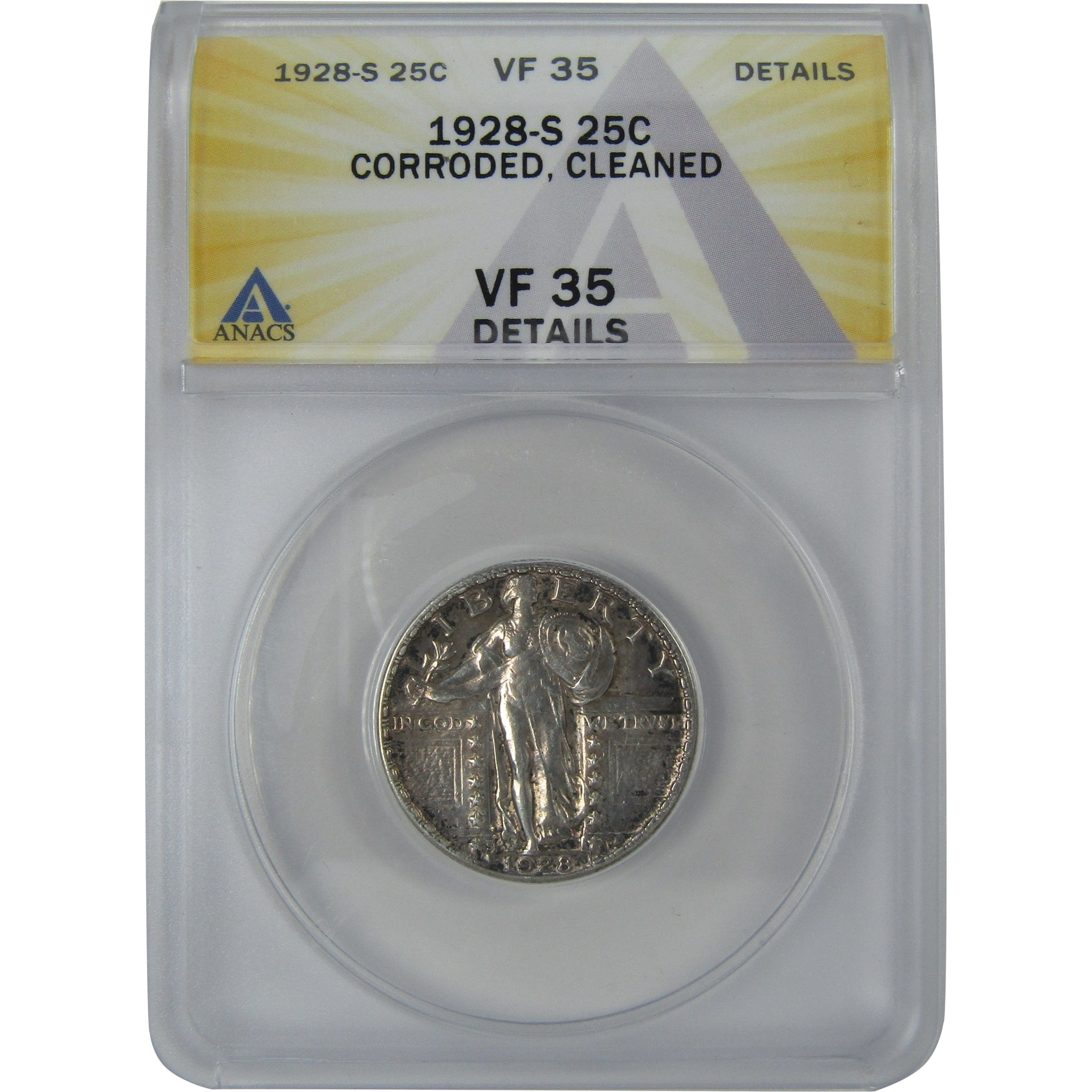 1928 S Standing Liberty Quarter VF 35 Details ANACS Silver SKU:I16140