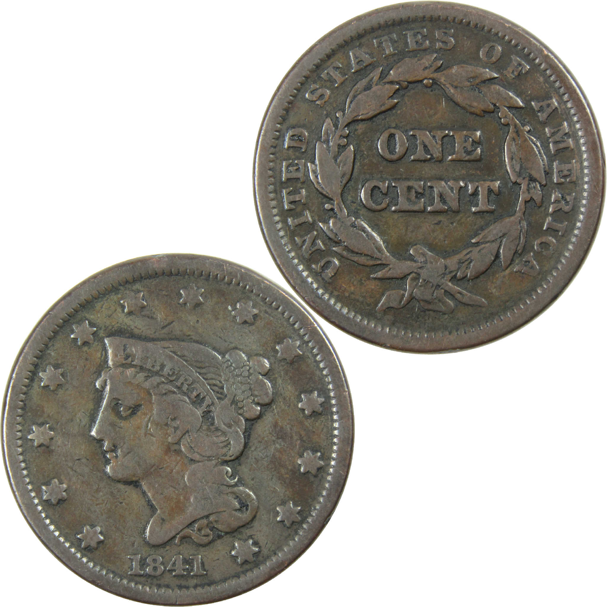 1841 Braided Hair Large Cent F Fine Copper Penny 1c Coin SKU:I12161