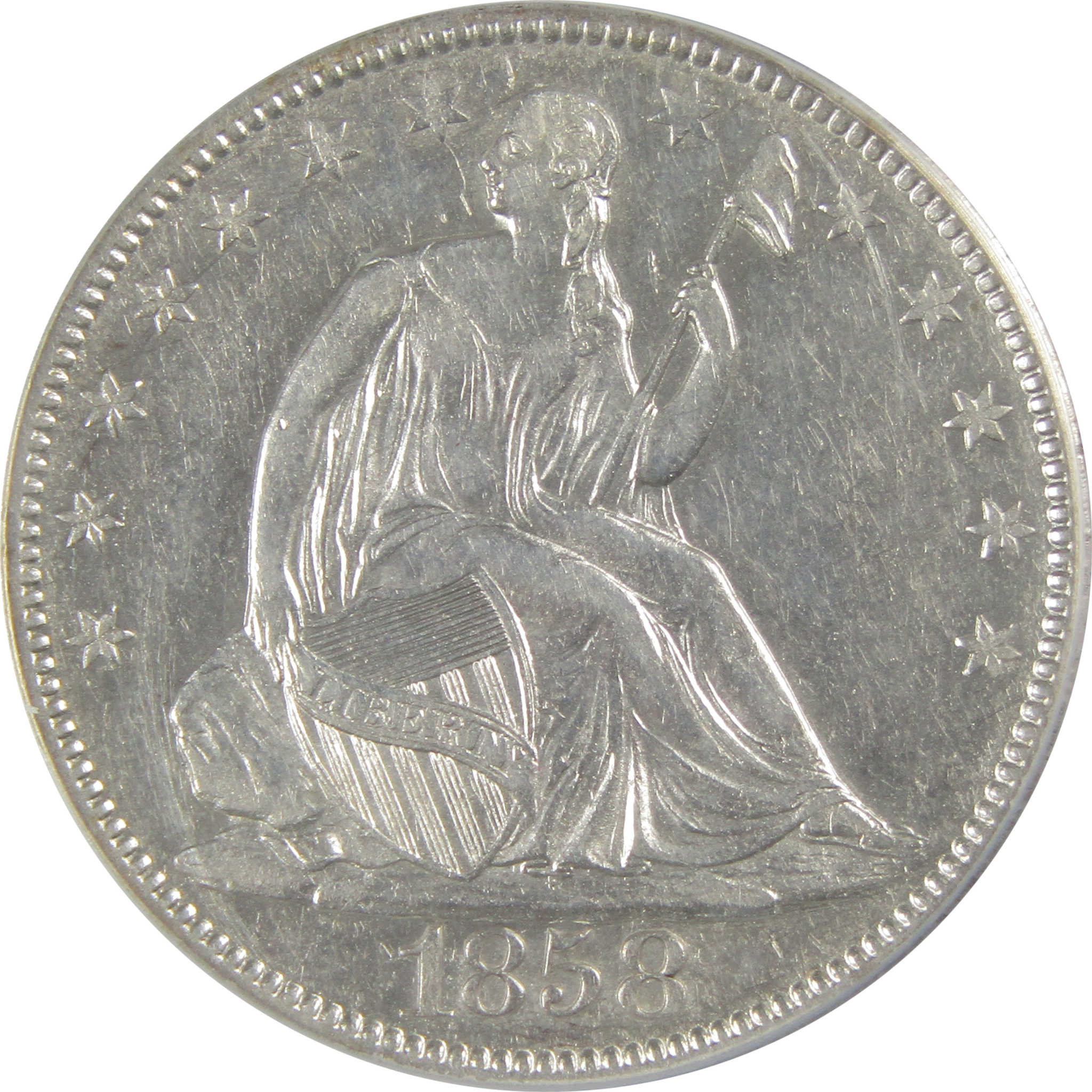 1858 O Seated Liberty Half Dollar AU 53 Details ANACS Silver SKU:CP161