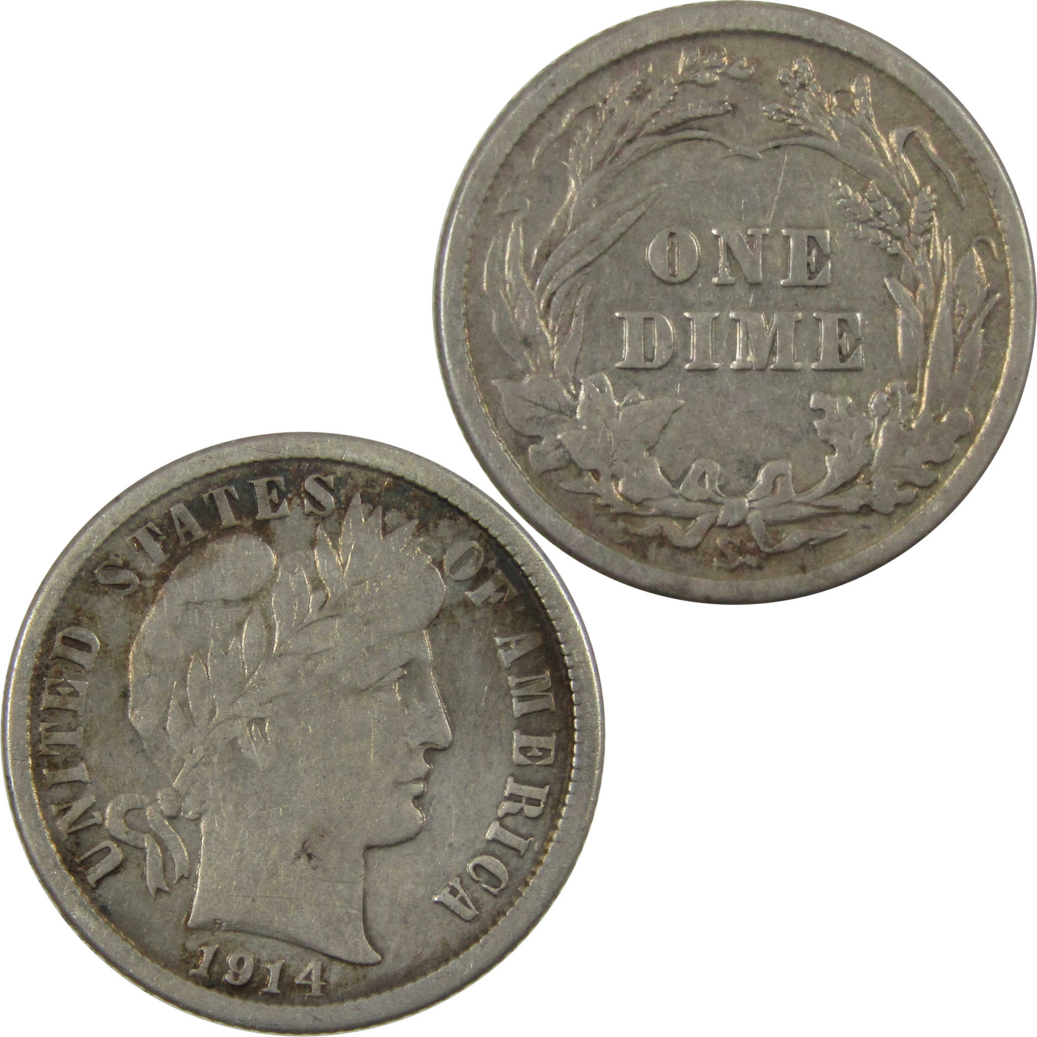 1914 S Barber Silver Dime F Fine 10c Coin Collectible SKU:CP1346