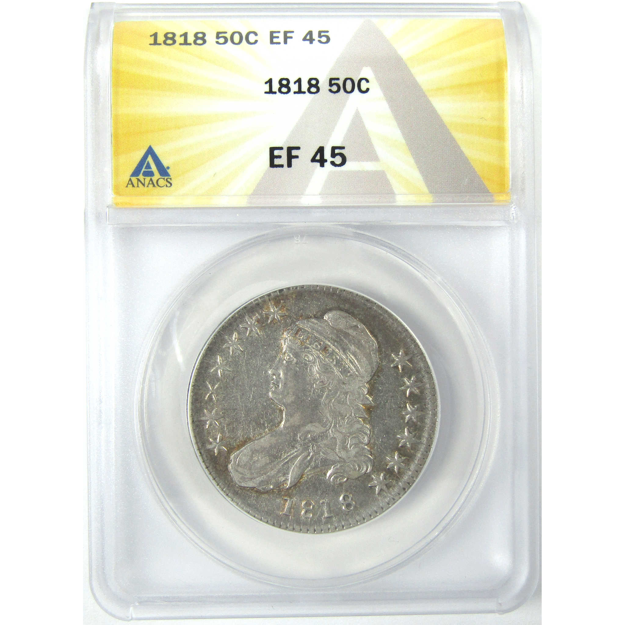 1818 Capped Bust Half Dollar EF 45 ANACS Silver 50c Coin SKU:I16336