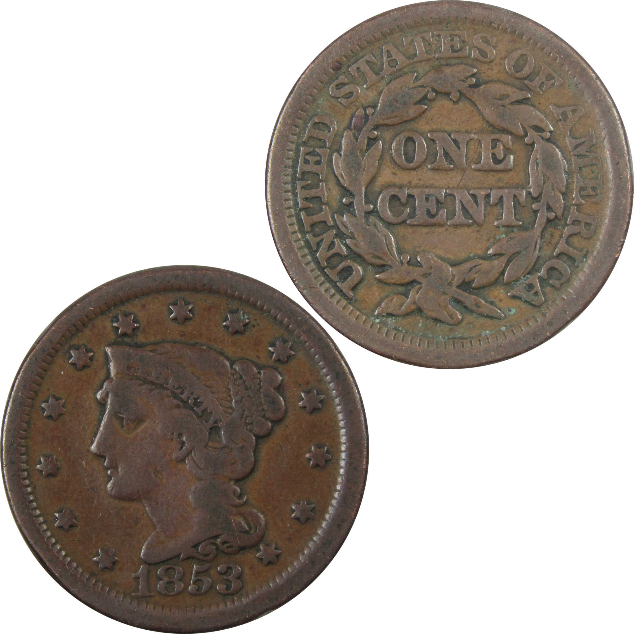 1853 Braided Hair Large Cent VG Very Good Copper Penny 1c SKU:I14354