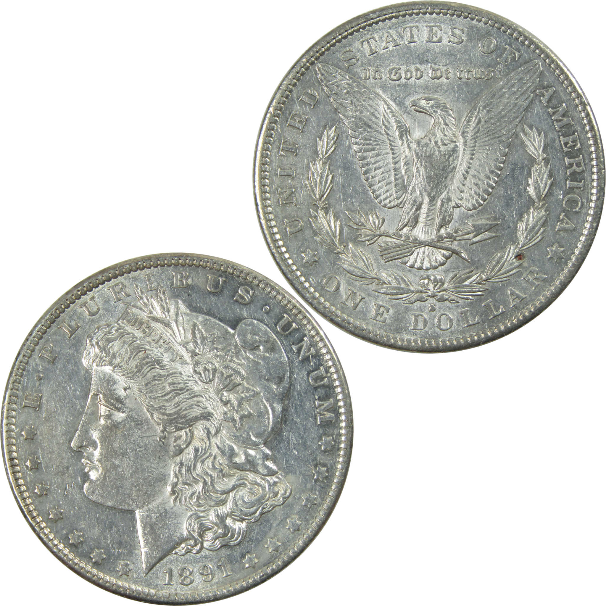 1891 S Morgan Dollar AU About Uncirculated Silver $1 Coin SKU:I13743 - Morgan coin - Morgan silver dollar - Morgan silver dollar for sale - Profile Coins &amp; Collectibles