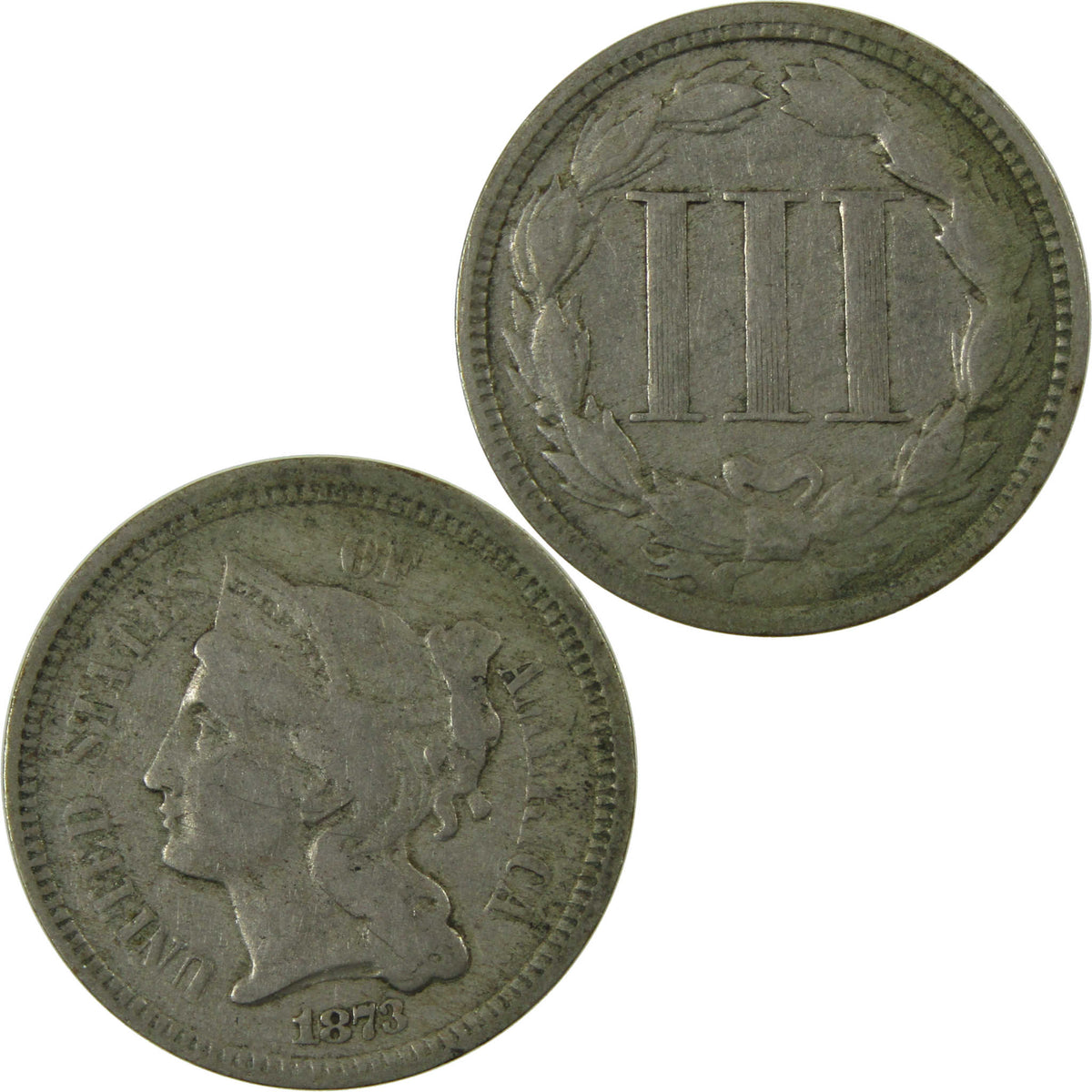 1873 Open 3 Nickel Three Cent Piece F Fine 3c Coin SKU:I28516