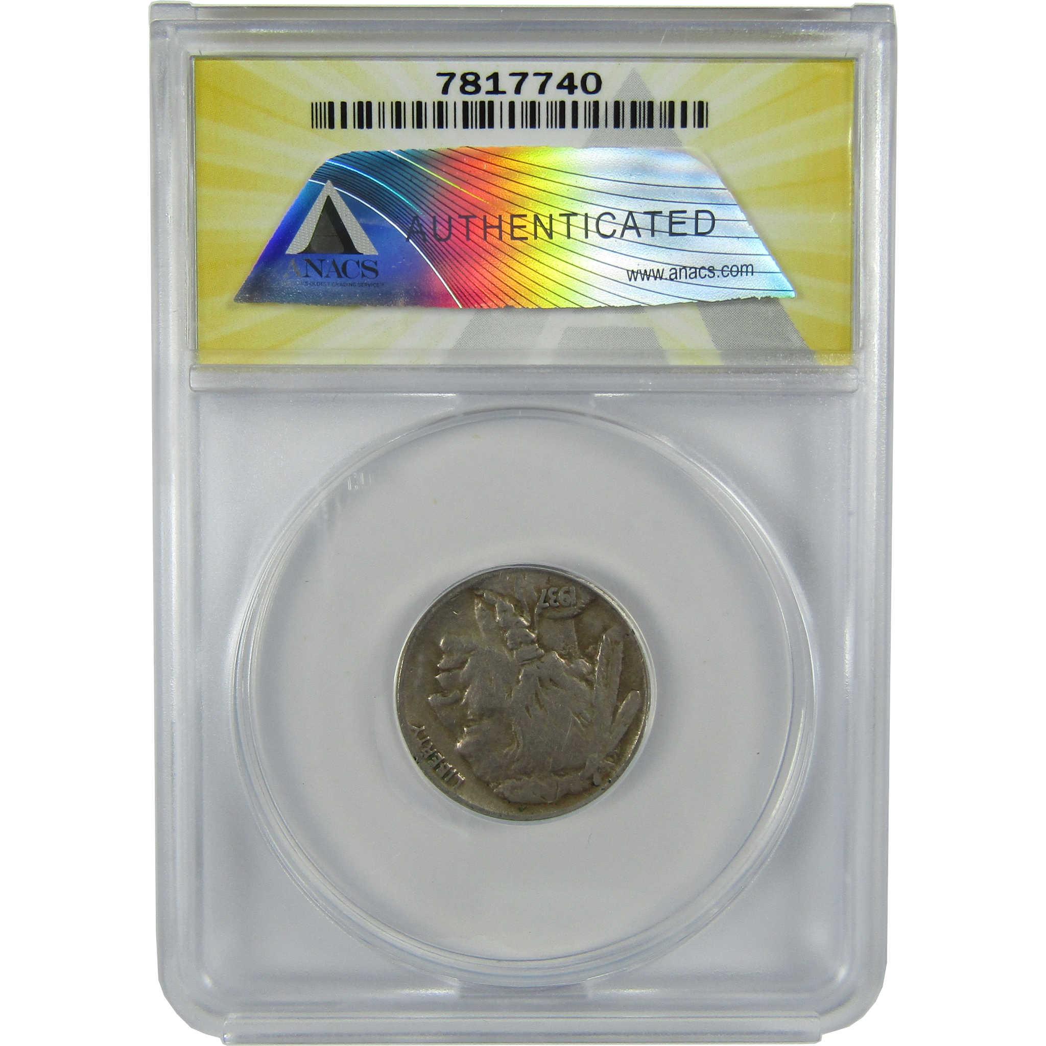 1937 D 3 Legs Indian Head Buffalo Nickel VF 20 Details ANACS SKU:CP763