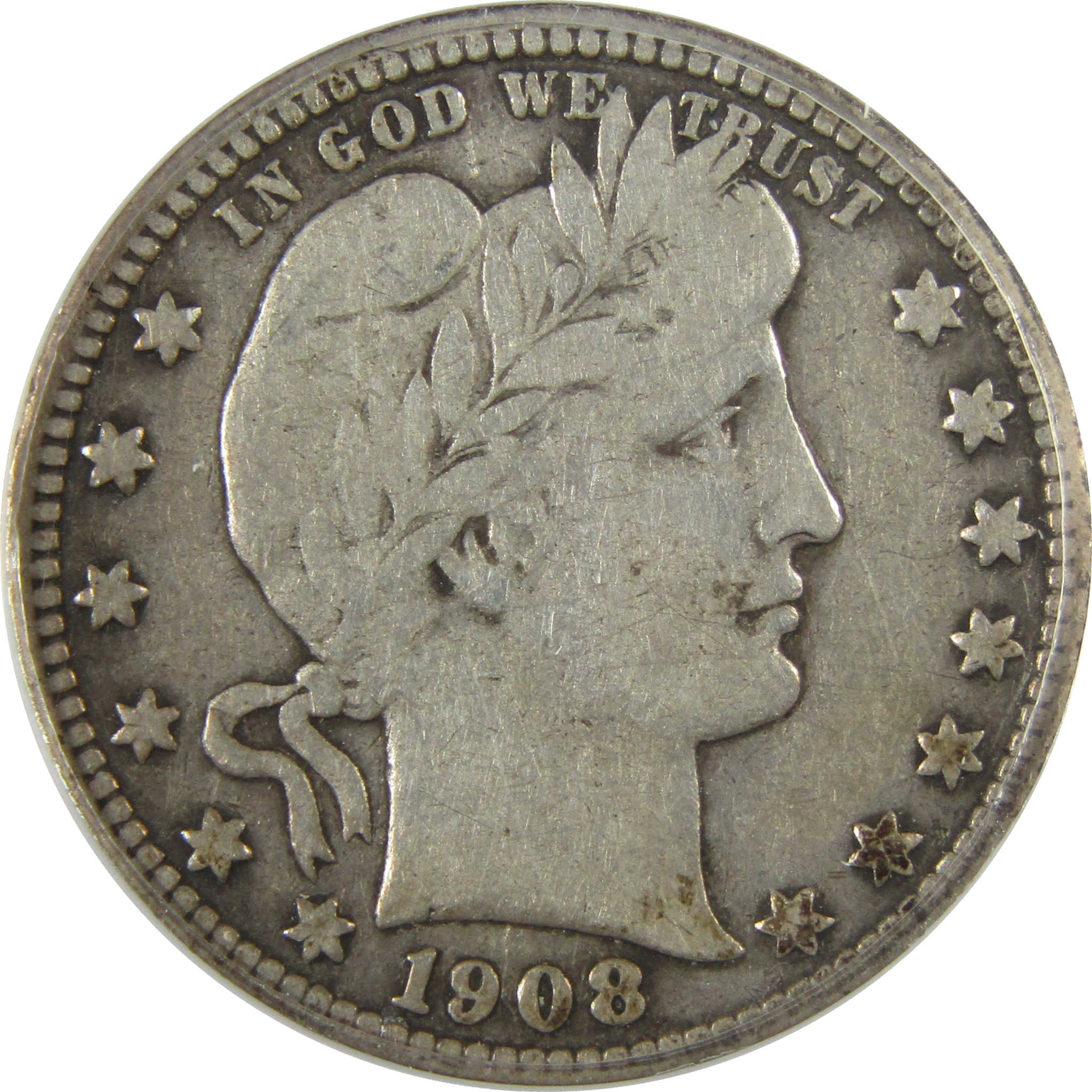 1908 S Barber Silver Quarter VG 8 ANACS 25c Coin SKU:I28045
