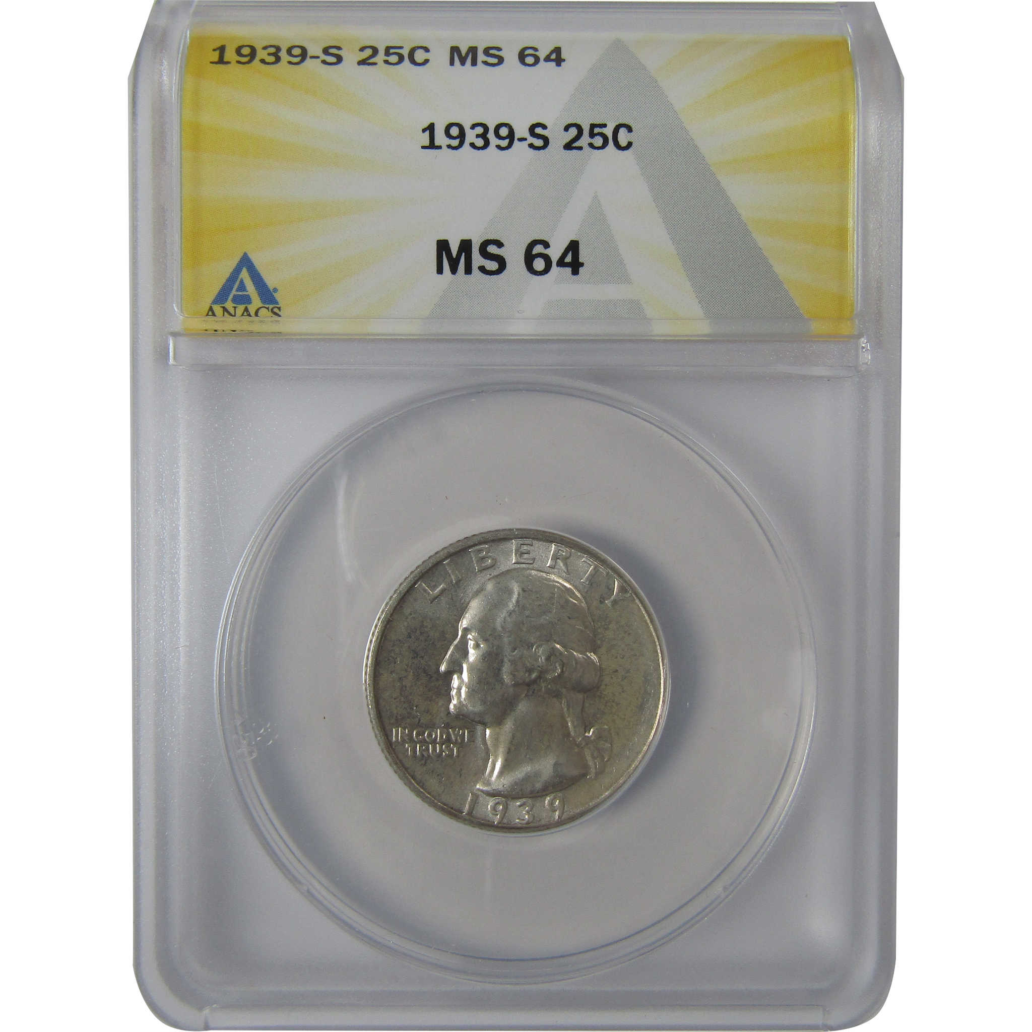 1939 S Washington Quarter MS 64 ANACS Silver Uncirculated SKU:I23627