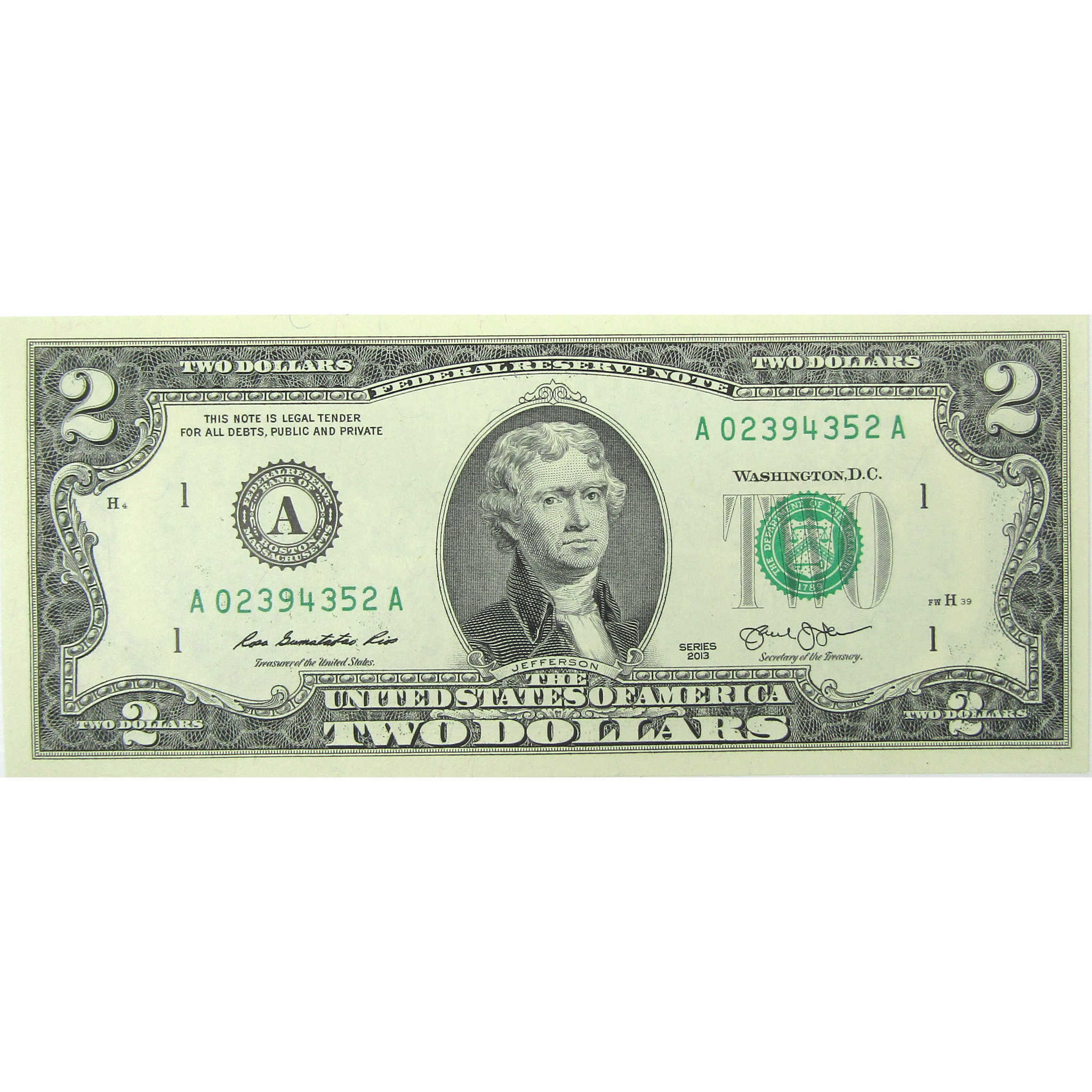 2003 $2 Small Size Federal Reserve Note CCU Choice Crisp Uncirculated