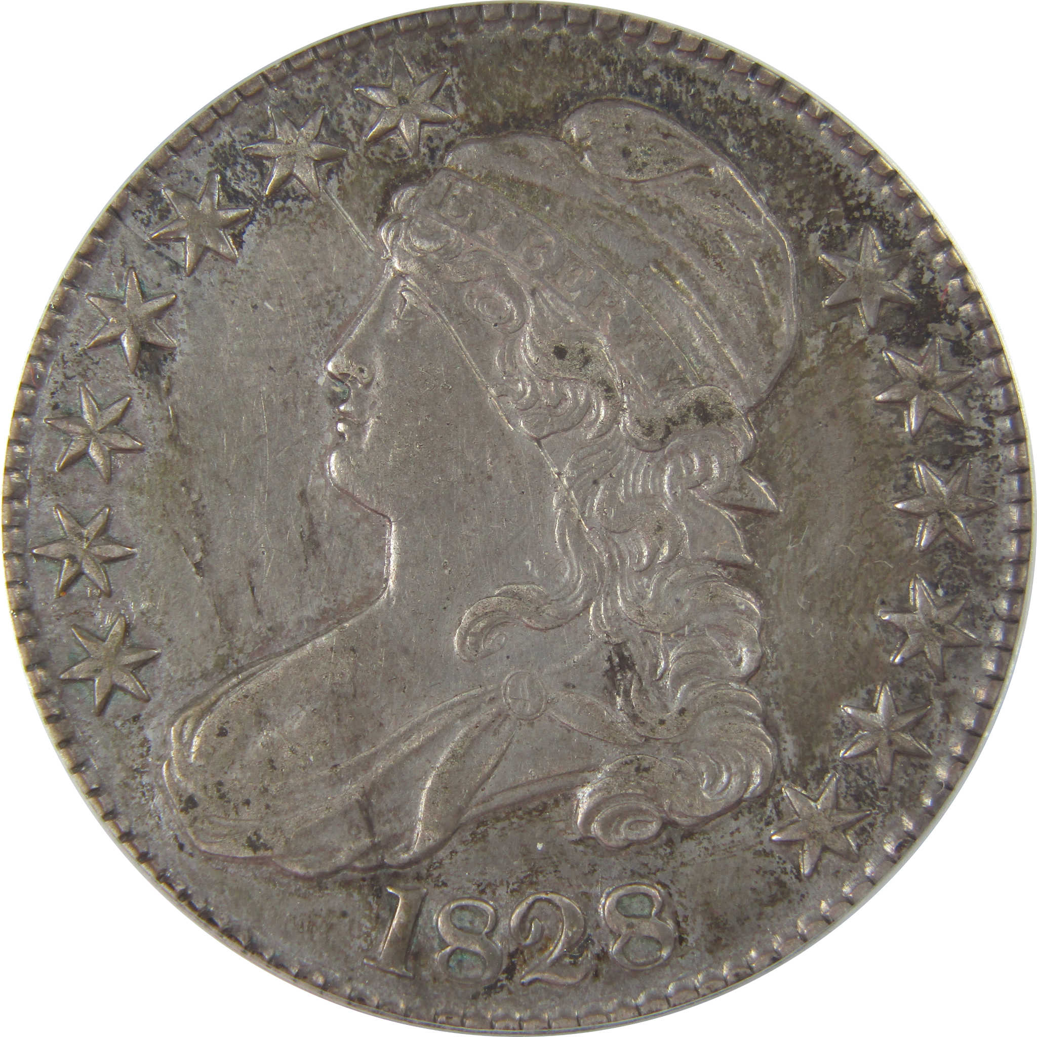 1828 Curl Base No Knob 2 Capped Bust AU 55 Details ANACS SKU:CPC1173