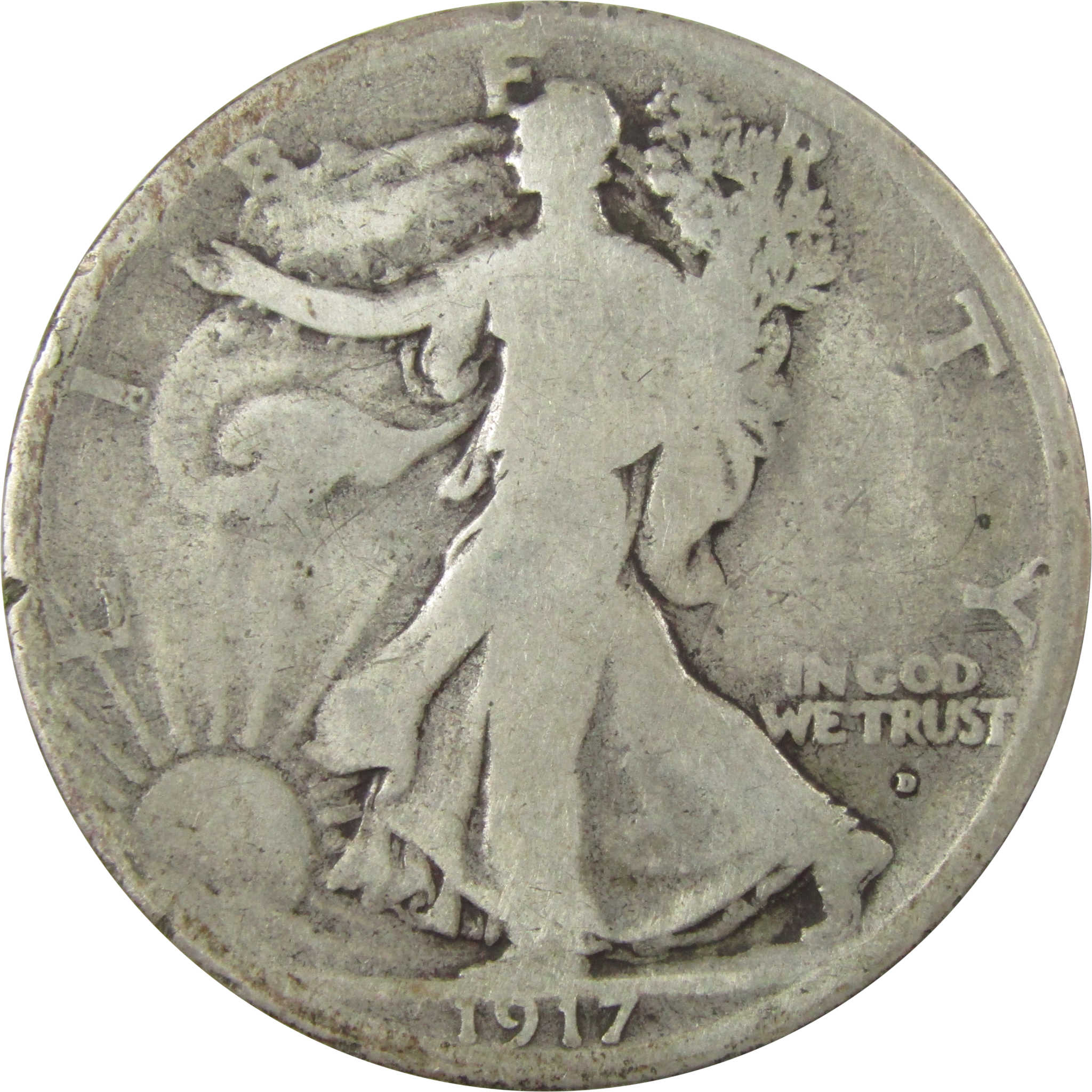 1917 D Obverse Liberty Walking Silver Half Dollar G Good SKU:I25748