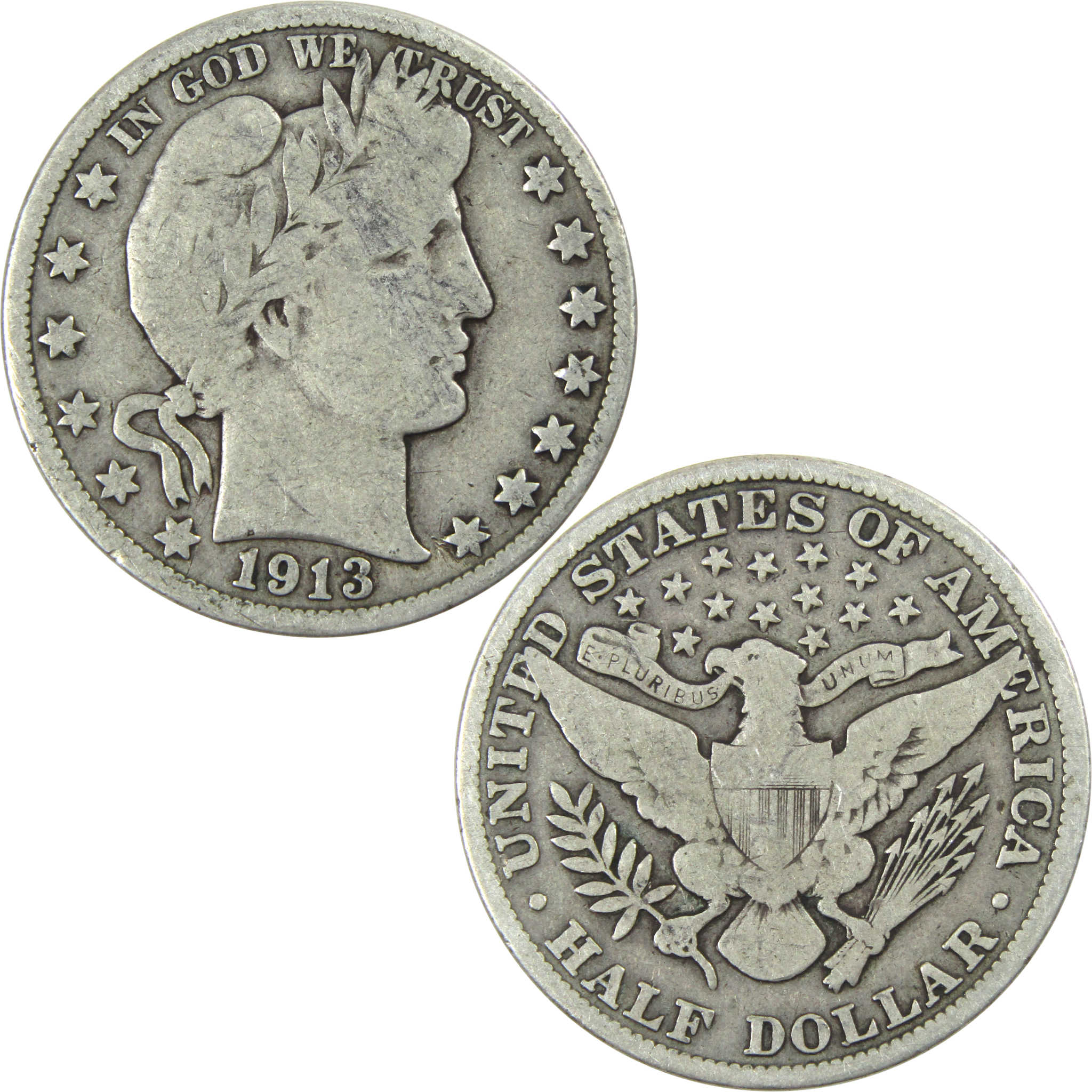 1913 Barber Half Dollar VG Very Good Silver 50c Coin SKU:I13845