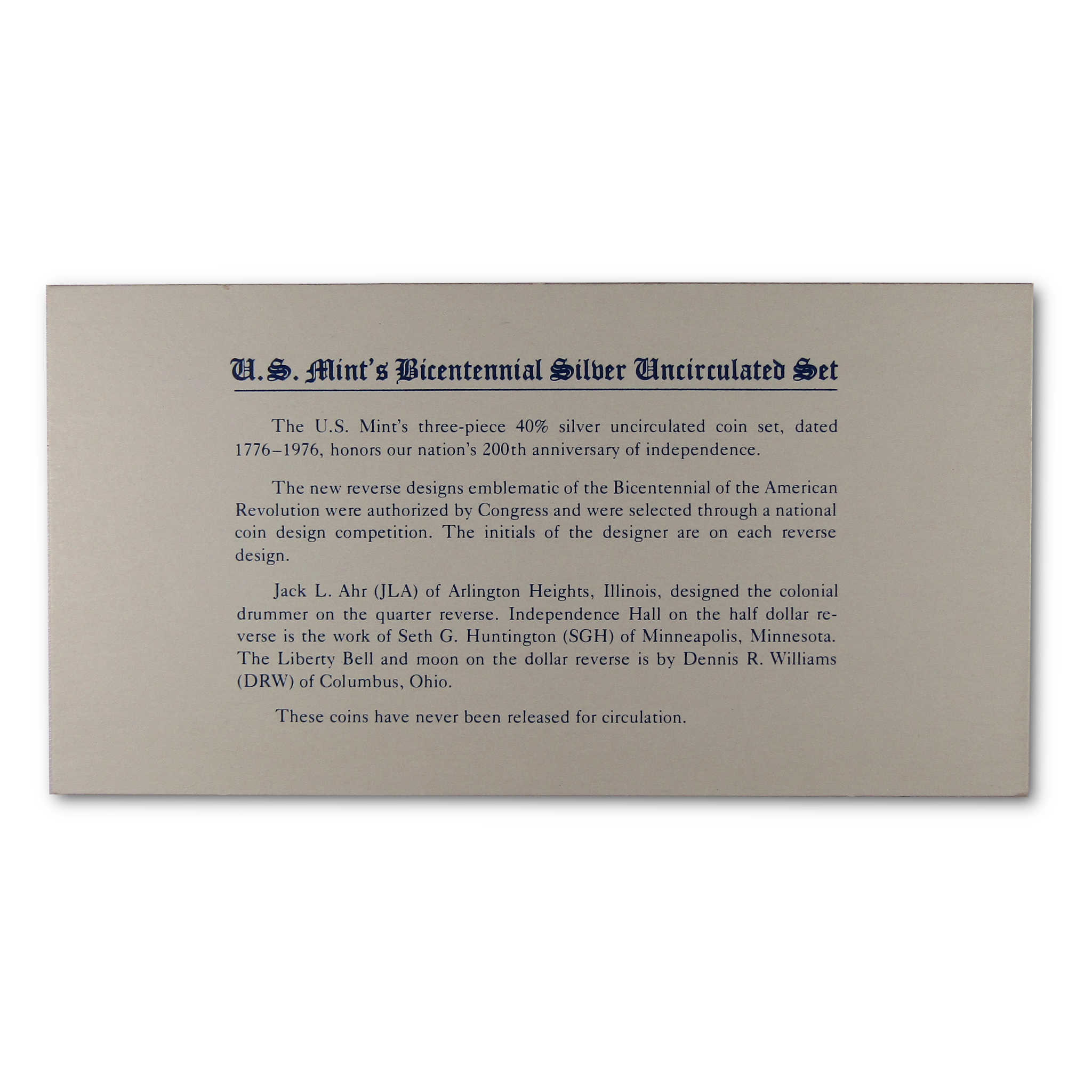 1976 Bicentennial Silver Uncirculated Set U.S. Mint Packaging OGP