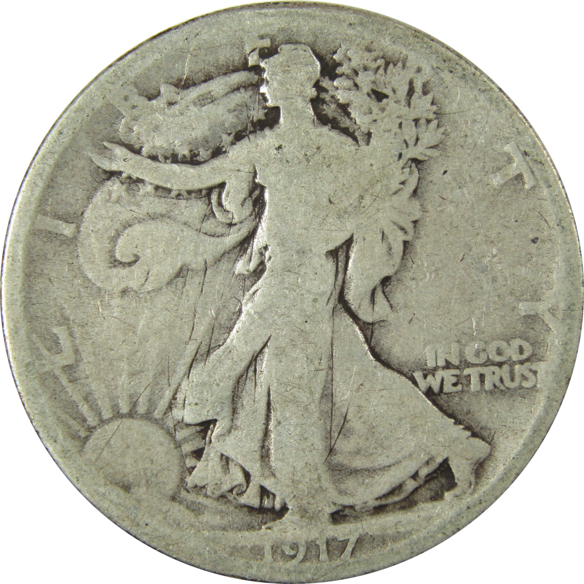 1917 D Reverse Liberty Walking Silver 50c AG About Good SKU:CP498