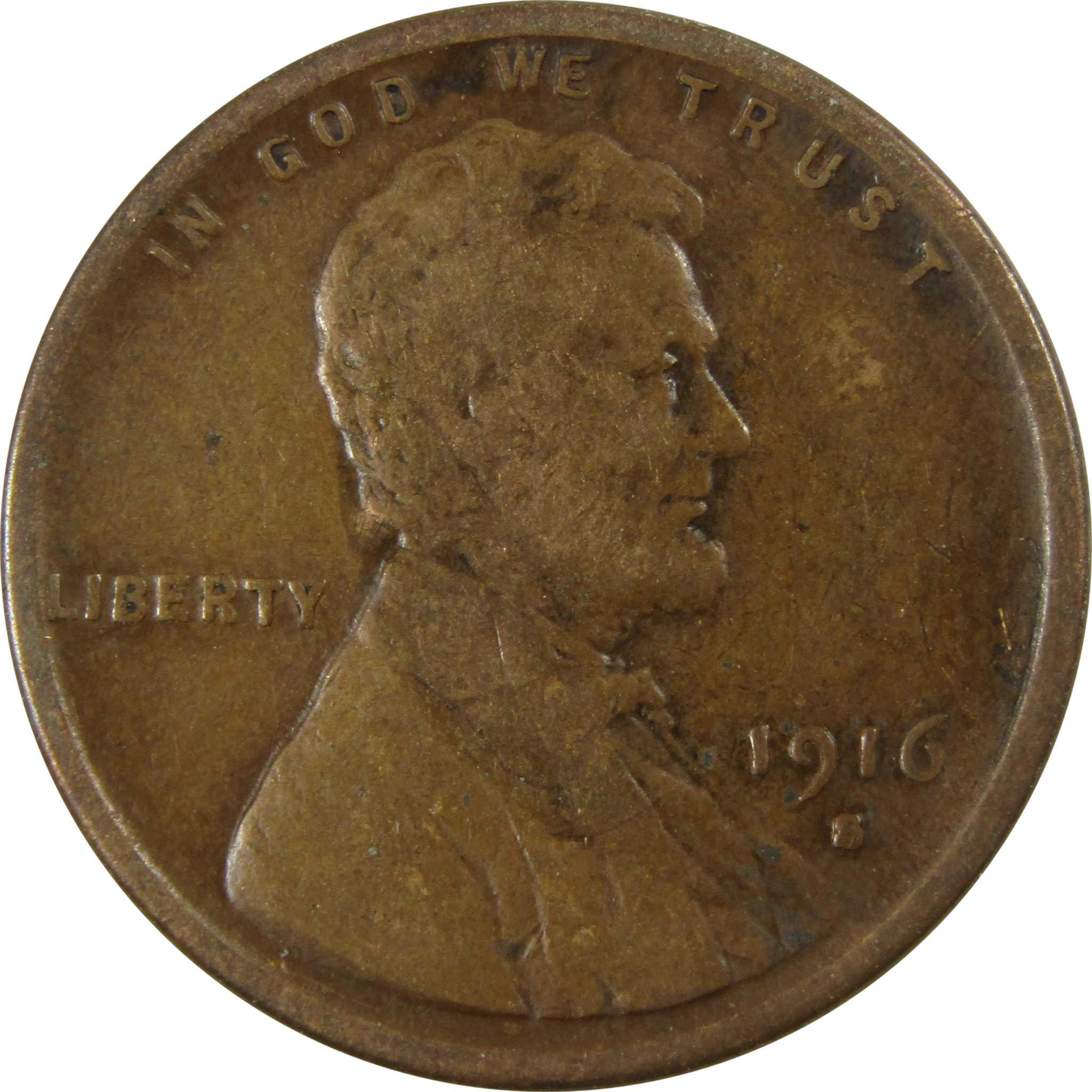 1916 S Lincoln Wheat Cent VF Very Fine Penny 1c Coin SKU:I25843