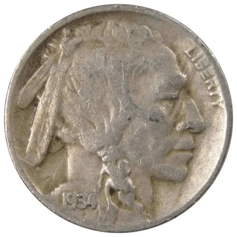 1934 D Indian Head Buffalo Nickel F Fine 5c Coin Collectible